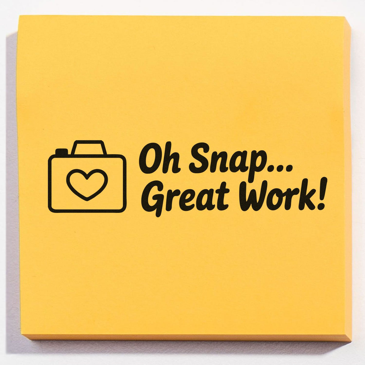 Motivational rubber stamp with briefcase heart icon and Oh Snap... Great Work! text for teacher or office praise.