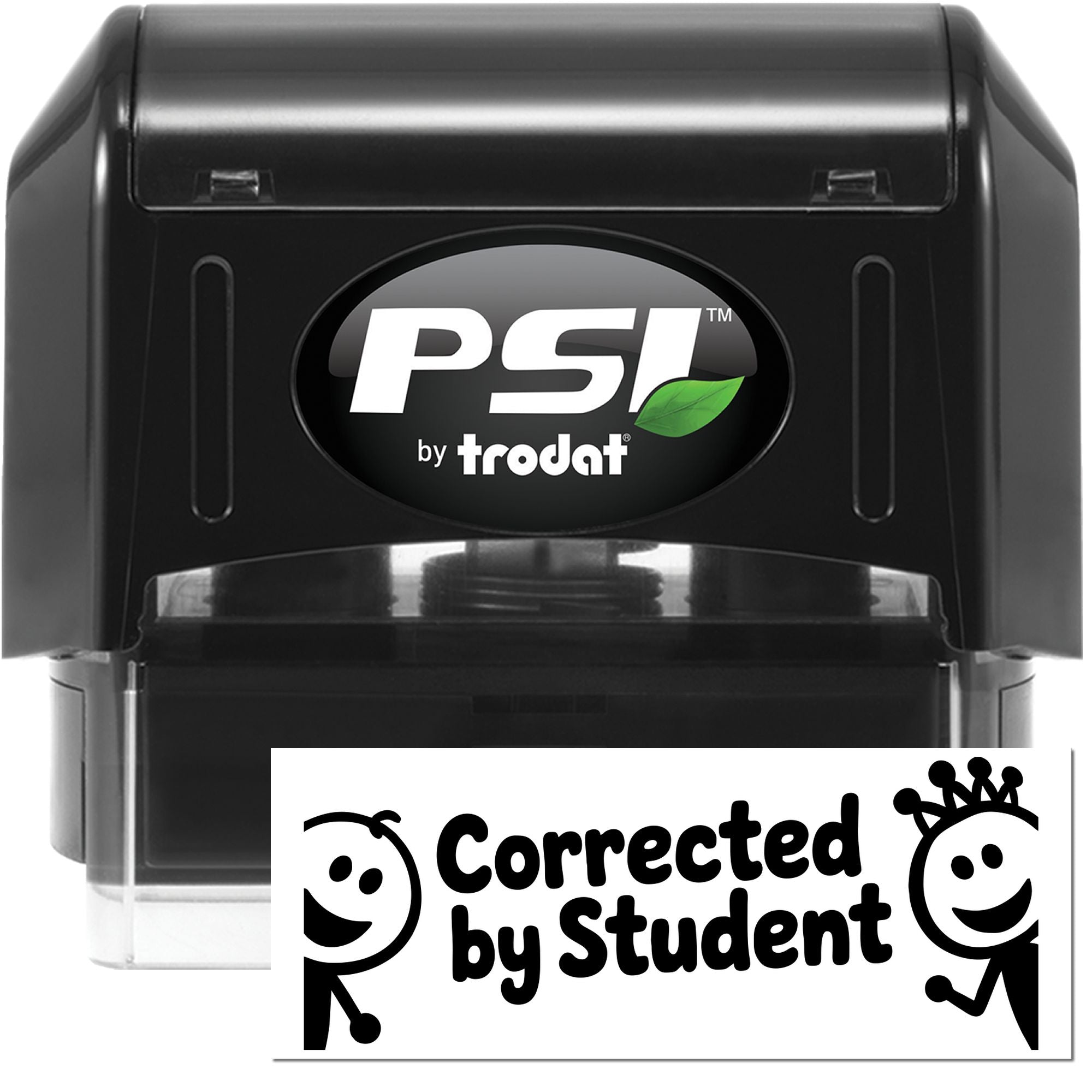 PSI by Trodat teacher rubber stamp with Corrected by Student message for classroom grading feedback.