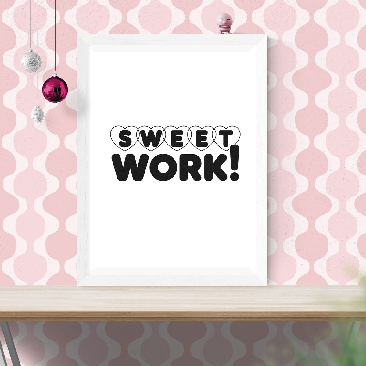 Sweet Work rubber stamp design with heart letters, ideal for teacher reward and encouragement stamps.