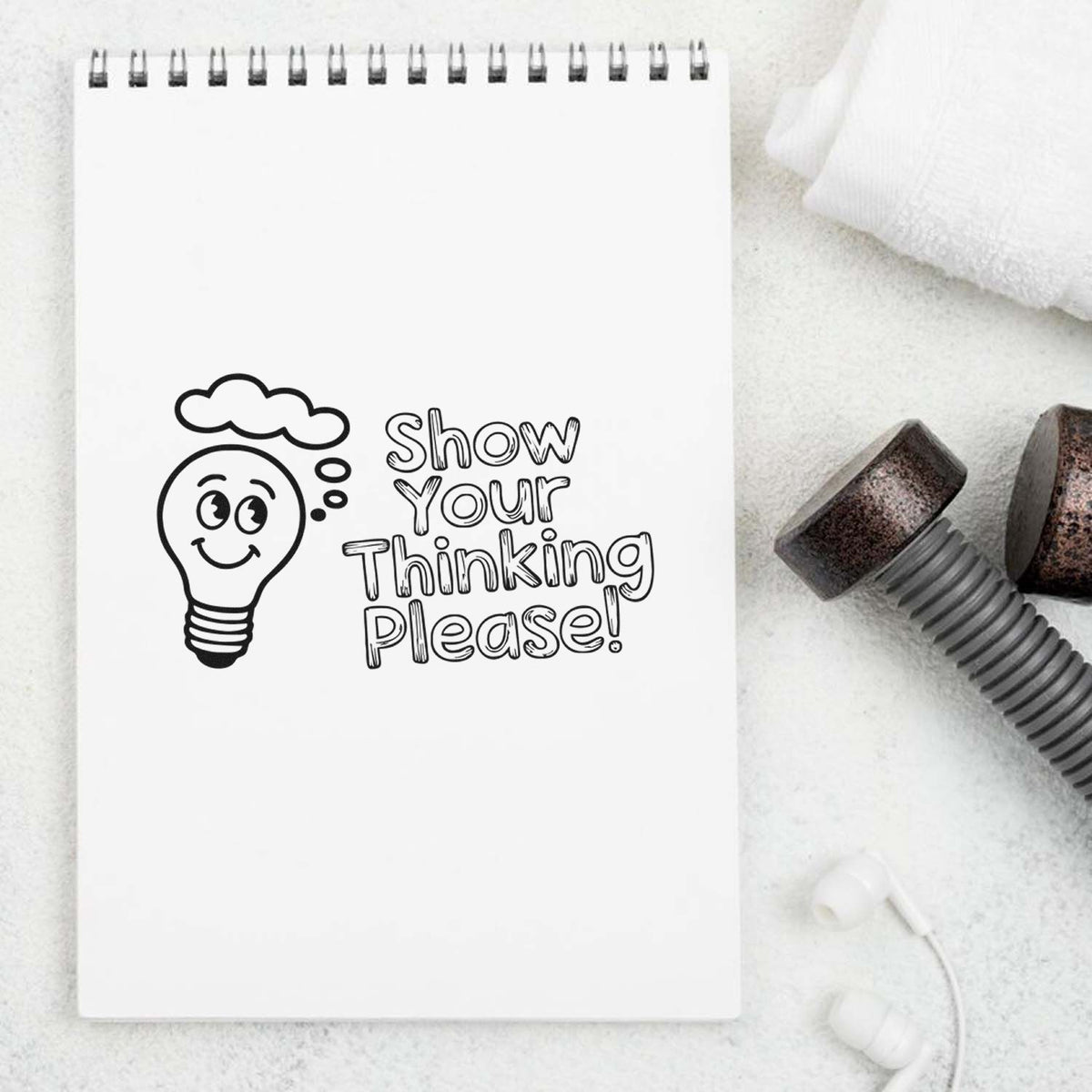 Show Your Thinking Please rubber stamp with lightbulb design for classroom, office, or journal prompts