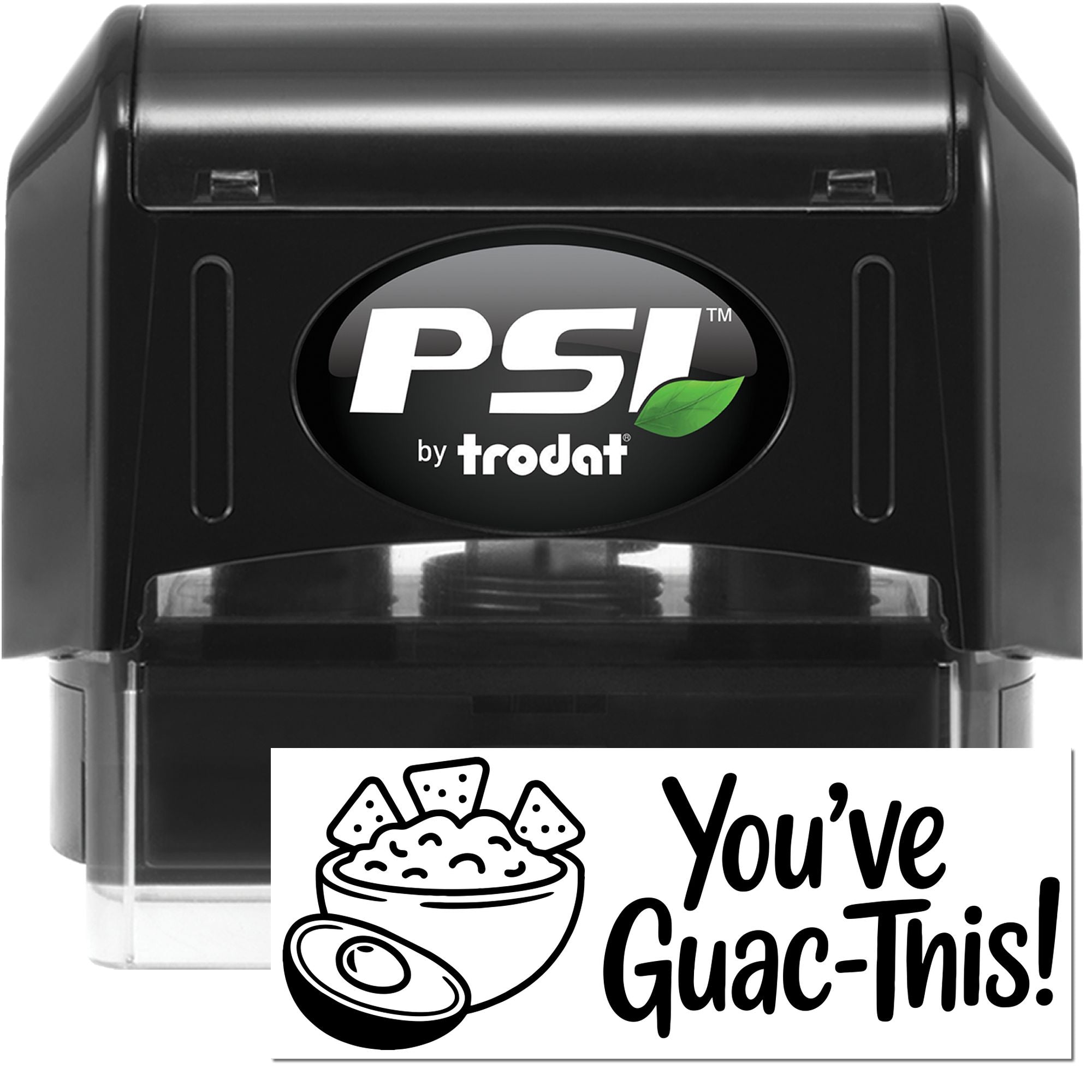 PSI by Trodat custom rubber stamp with Youve Guac-This! guacamole design for fun personalized business branding.
