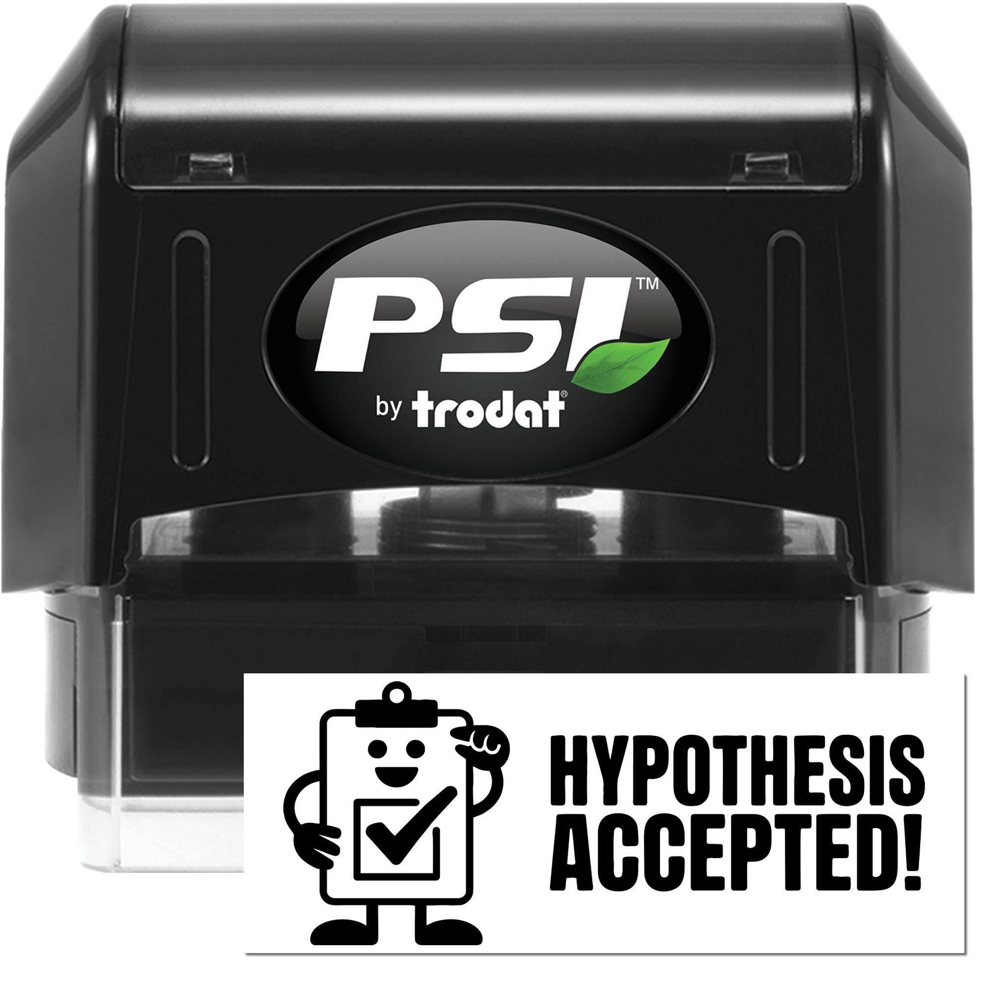 PSI by Trodat self-inking rubber stamp with Hypothesis Accepted! imprint for science, lab, or classroom use.
