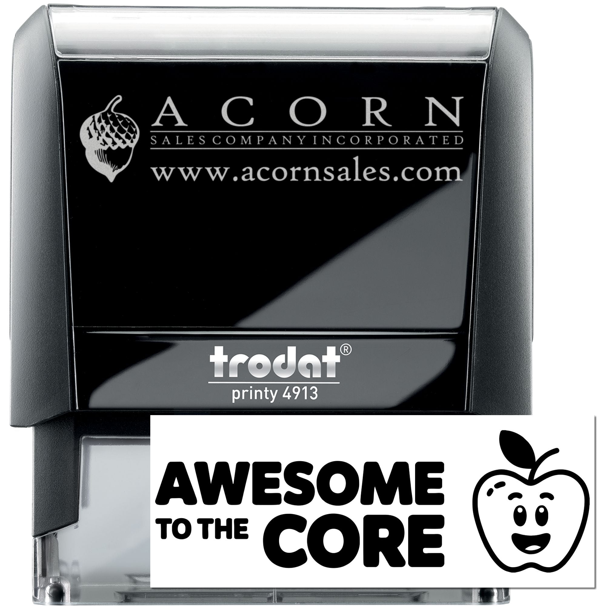 Trodat Printy 4913 self-inking rubber stamp with custom business logo and teacher reward design.