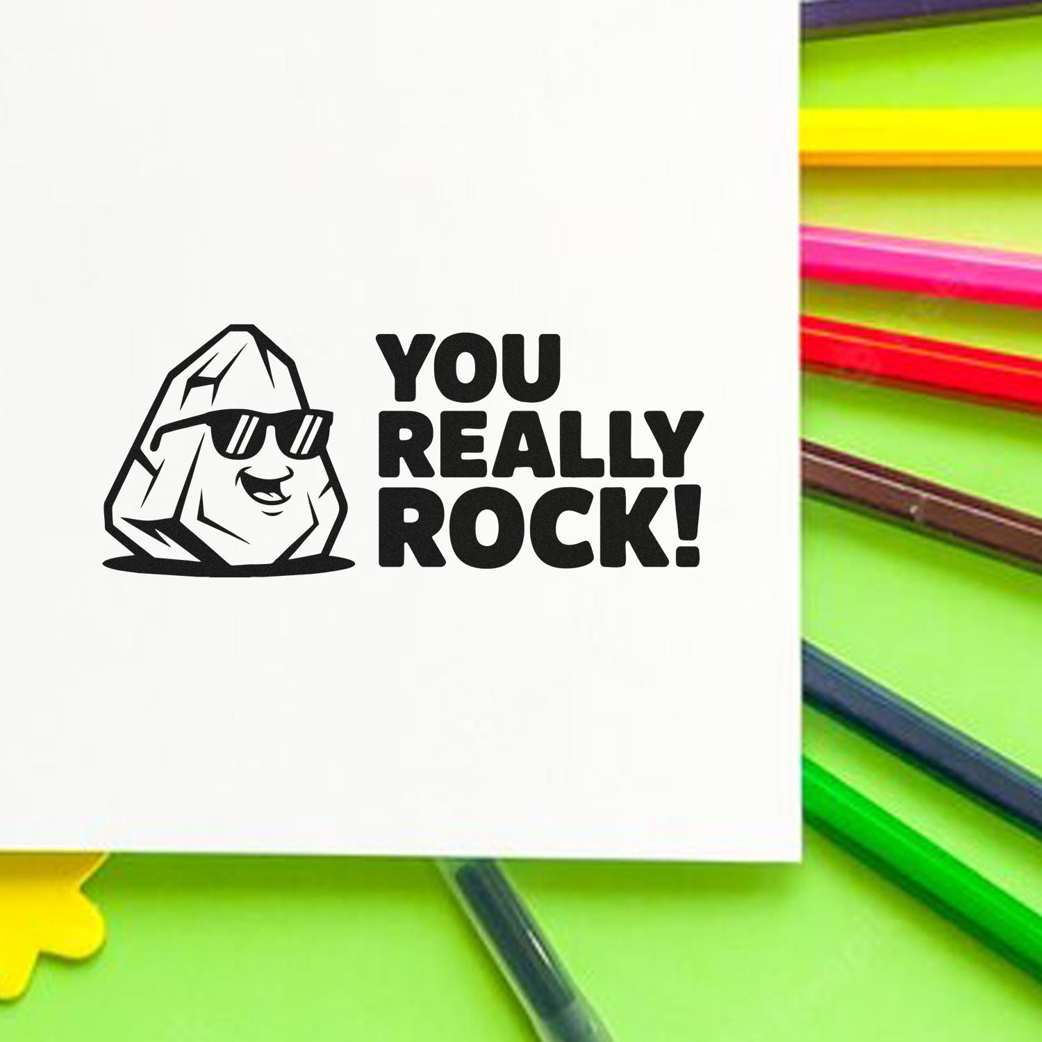 You Really Rock rubber stamp design with cool rock icon, perfect for motivational notes and custom stamping.
