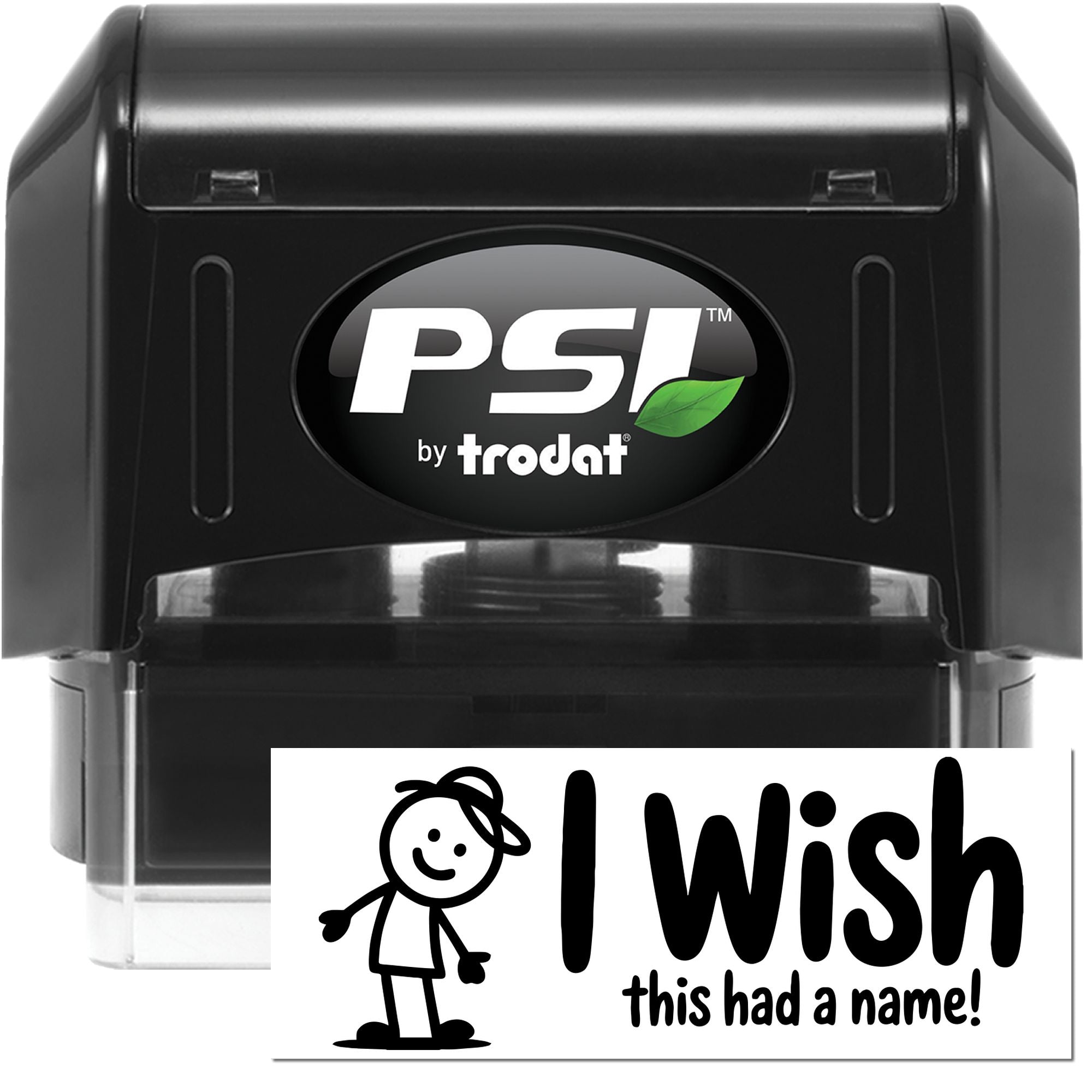 PSI by Trodat self-inking rubber stamp with custom I Wish this had a name! imprint for personalized office use.