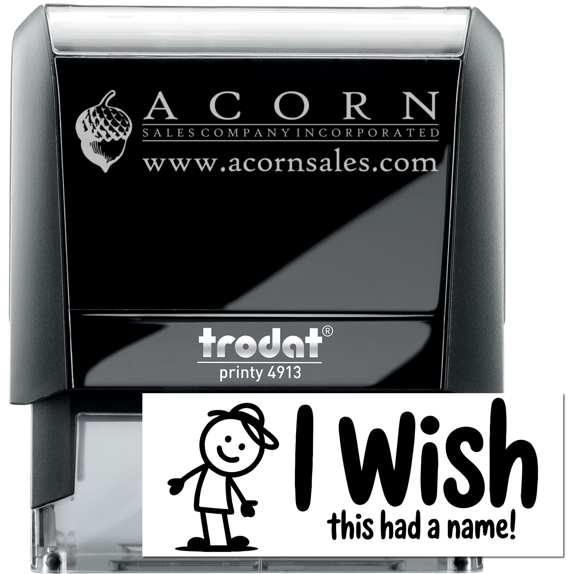 Custom self-inking rubber stamp with Acorn Sales logo and website, Trodat Printy 4913