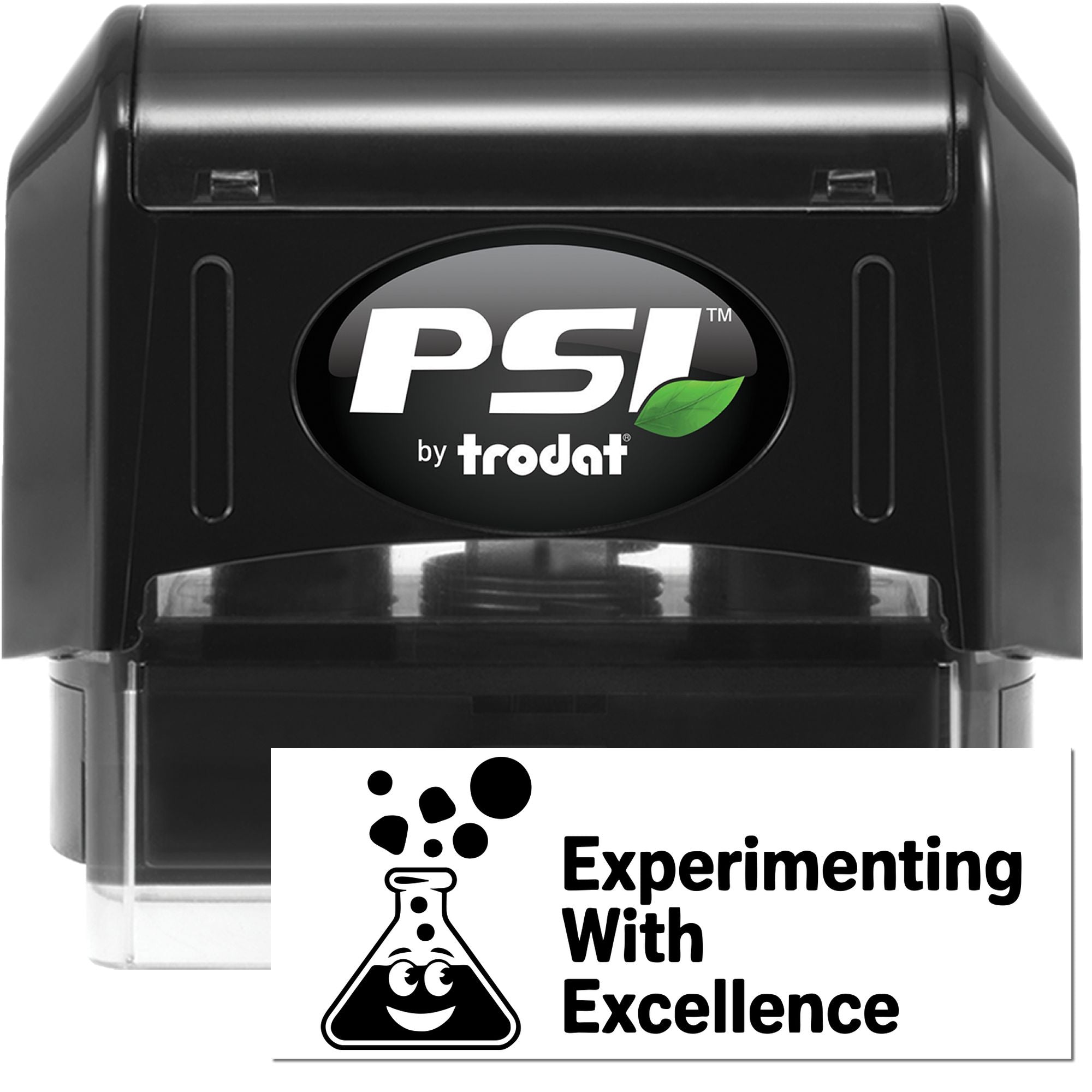 PSI by Trodat self-inking rubber stamp with custom Experimenting With Excellence science lab design for teachers.