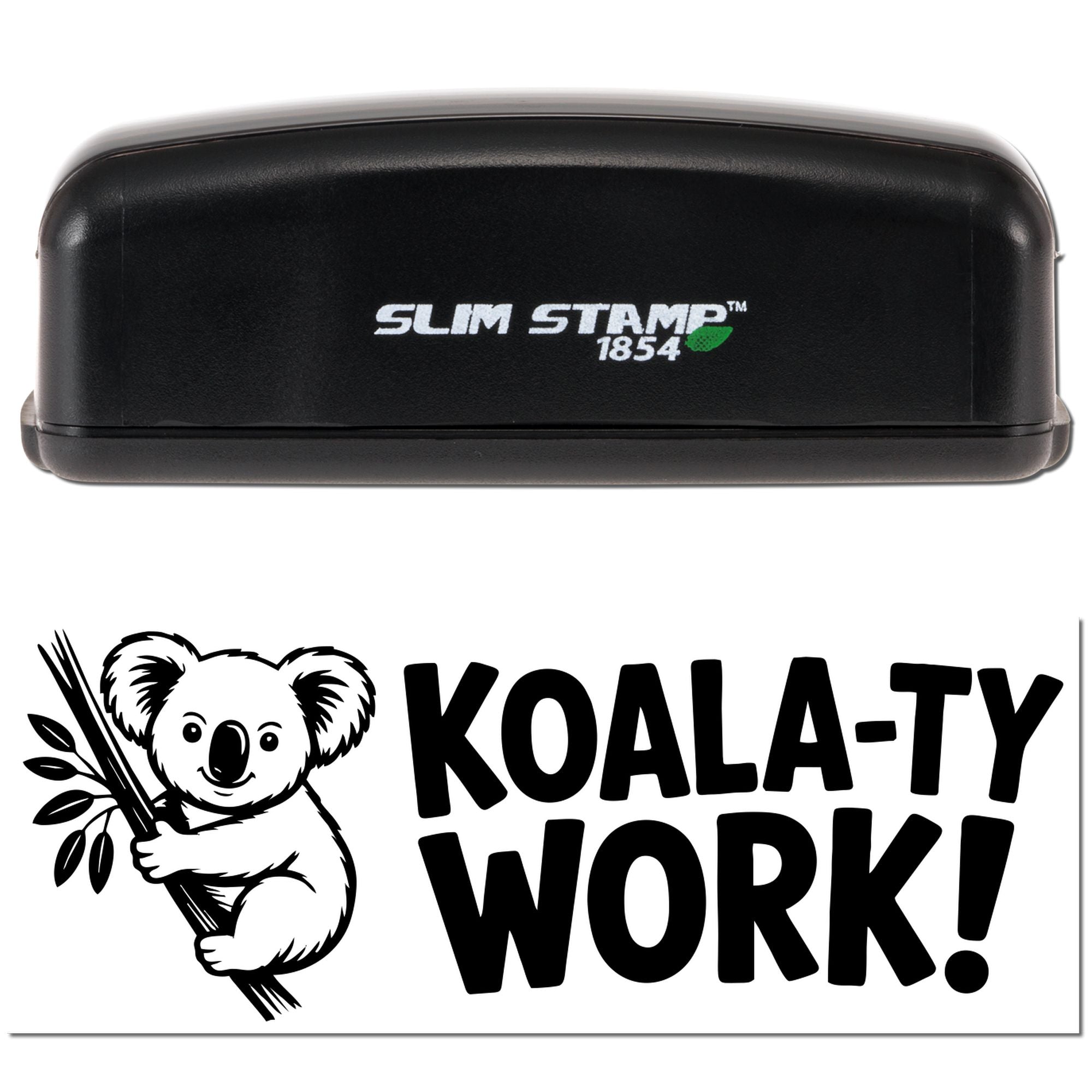 Custom rubber stamp with koala and Koala-ty Work! message for teacher grading, classroom rewards, or business approval.
