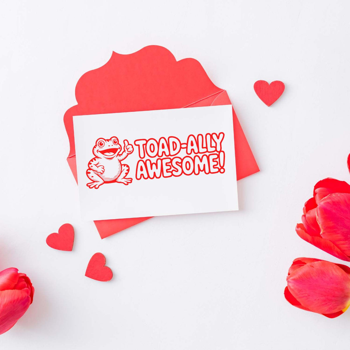 Toad-ally Awesome rubber stamp design with cute frog, perfect for handmade cards, Valentine crafts, and playful greetings.