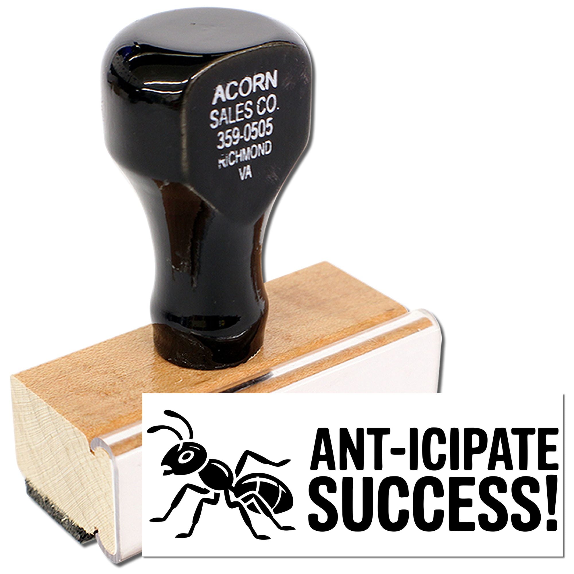 Anticipate Success! custom ant-themed rubber stamp for business branding and marketing.