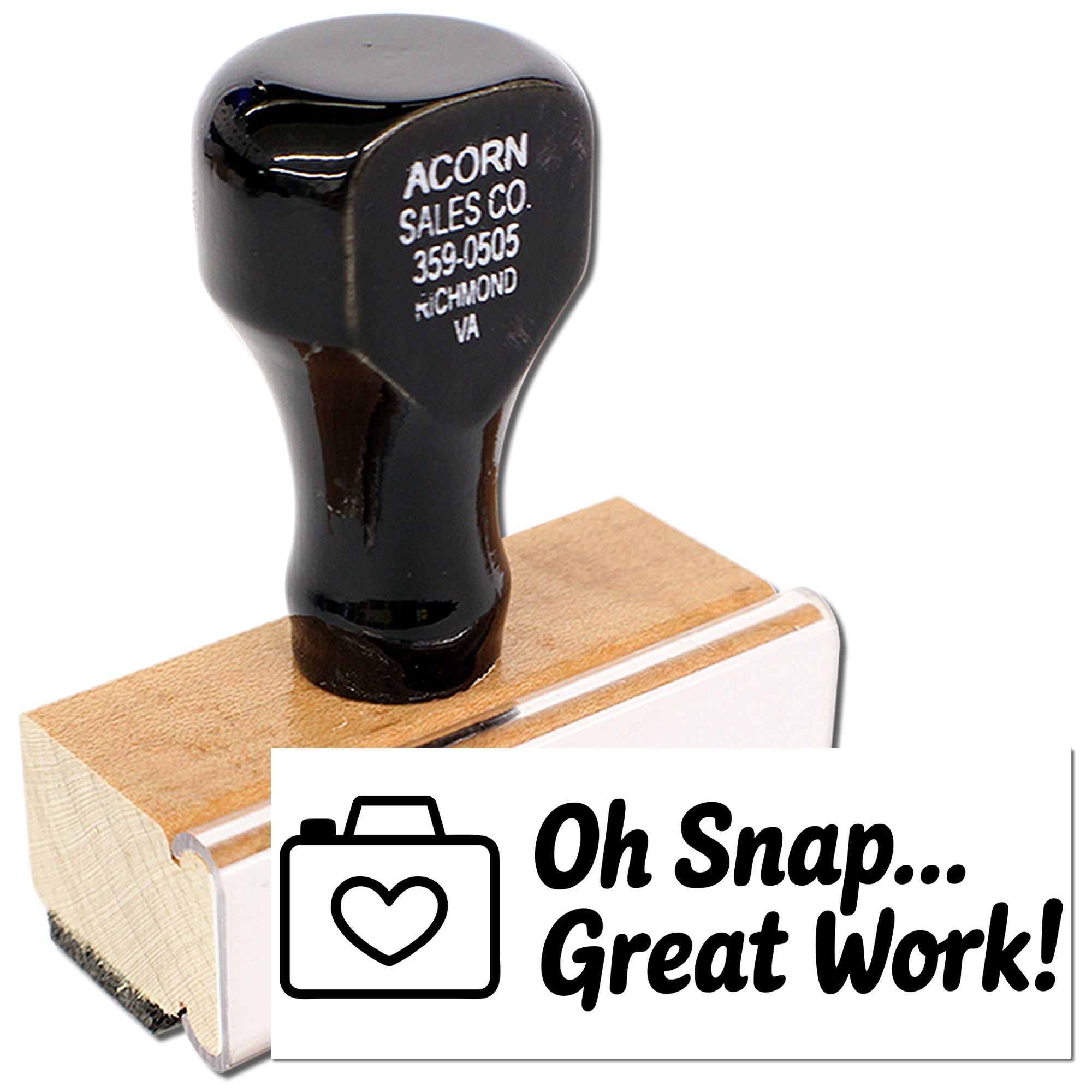 Custom rubber stamp with Oh Snap... Great Work! for employee recognition, teacher grading, and office praise.