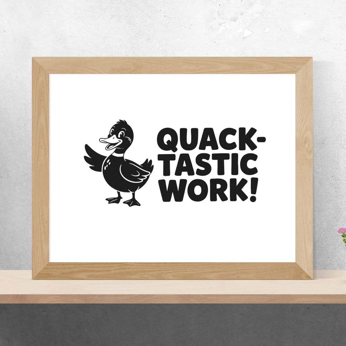 Quack-tastic Work rubber stamp with cheerful duck illustration, a fun motivational stamp design for teachers, crafters, and offices.