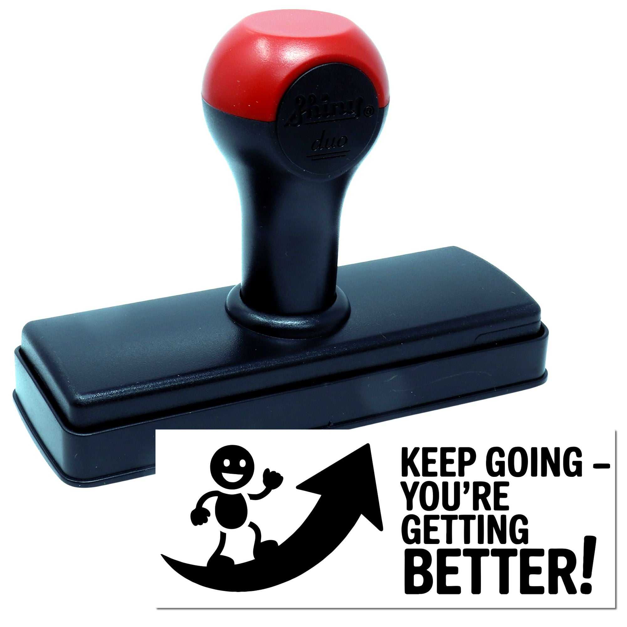 Self-inking rubber stamp with Keep GoingYoure Getting Better! impression for motivational messaging.
