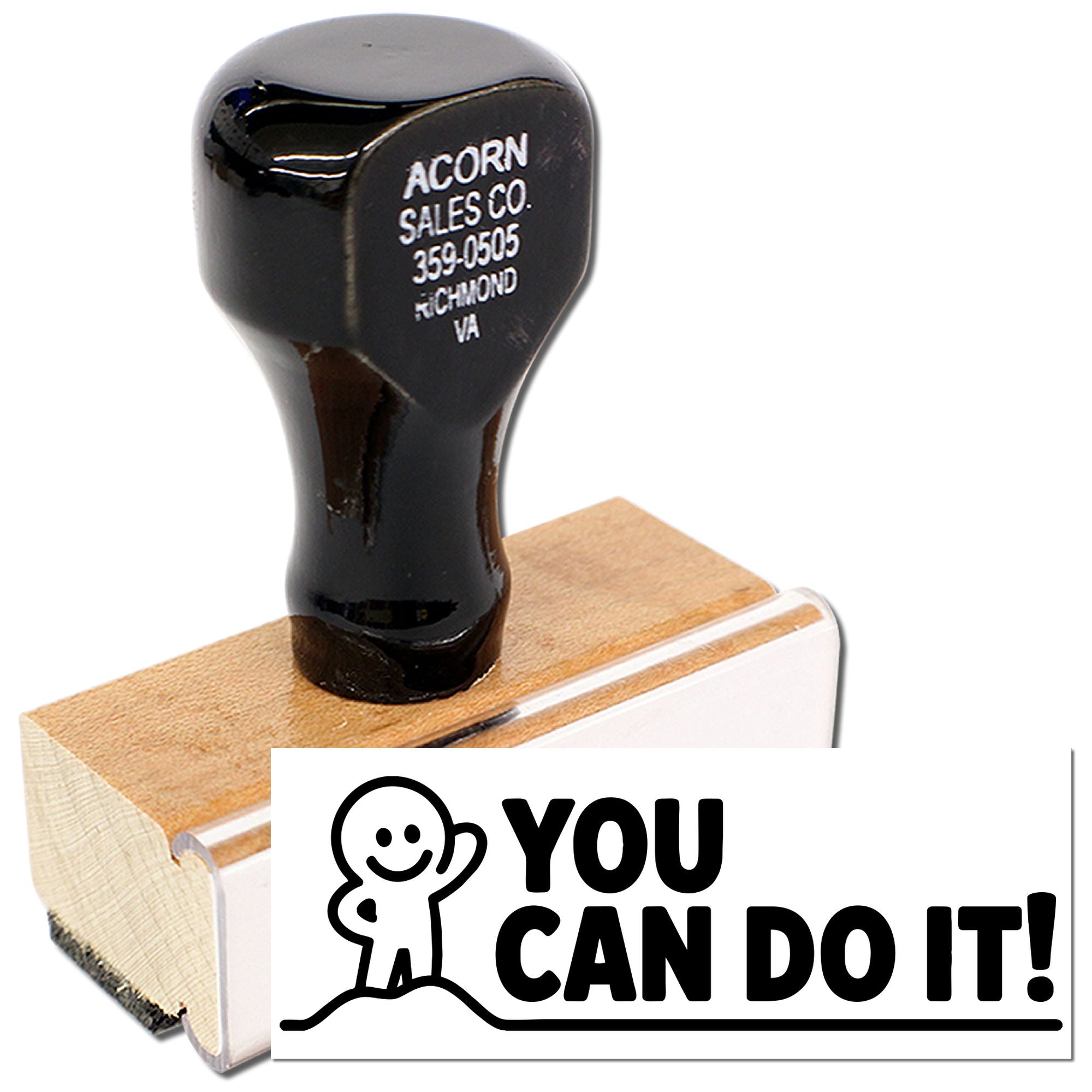 Custom wooden-handle rubber stamp with You Can Do It! message for motivational classroom, craft, or office use.