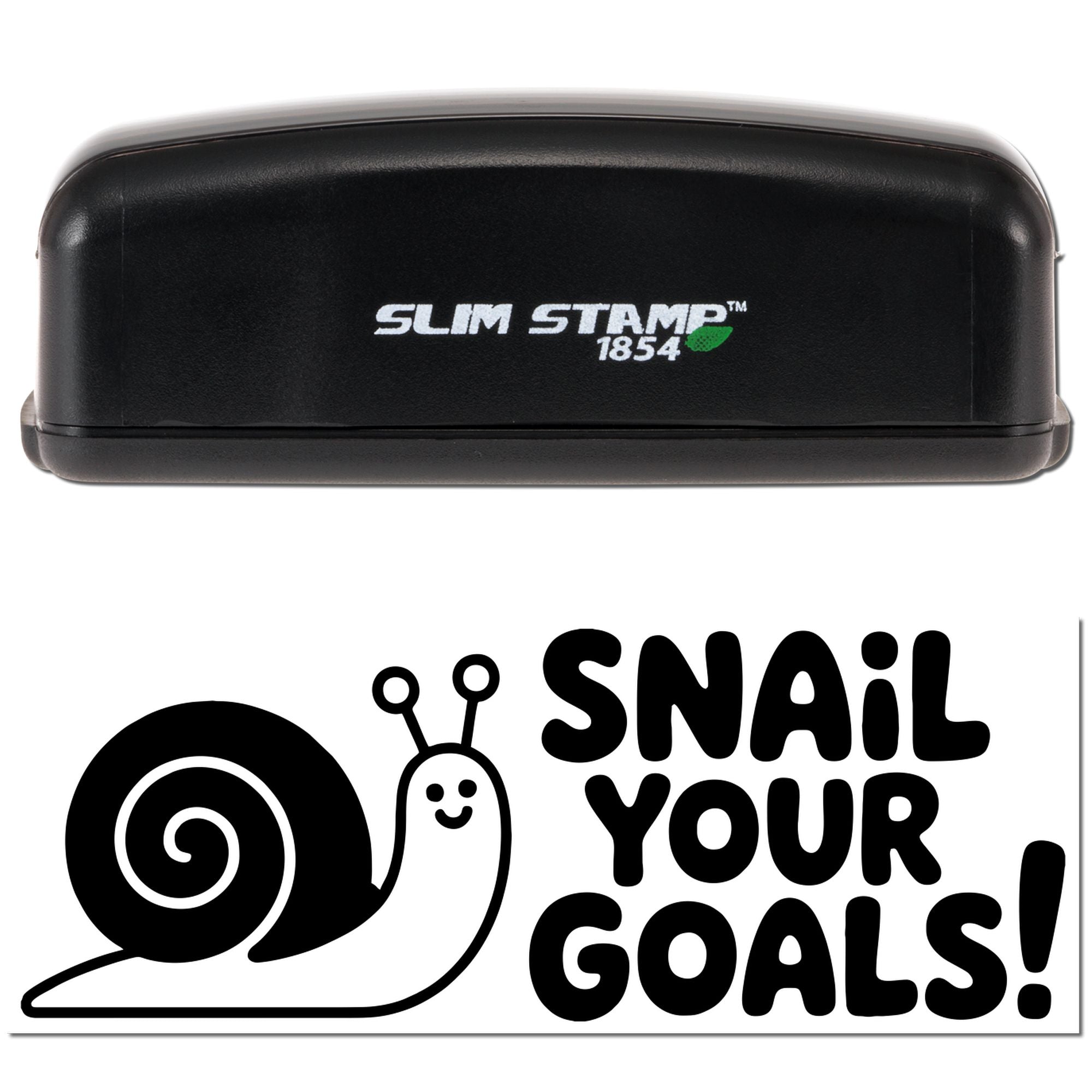 Slim Stamp 1854 rubber stamp with Snail Your Goals! snail design for motivational crafting, office use, and custom stamping.