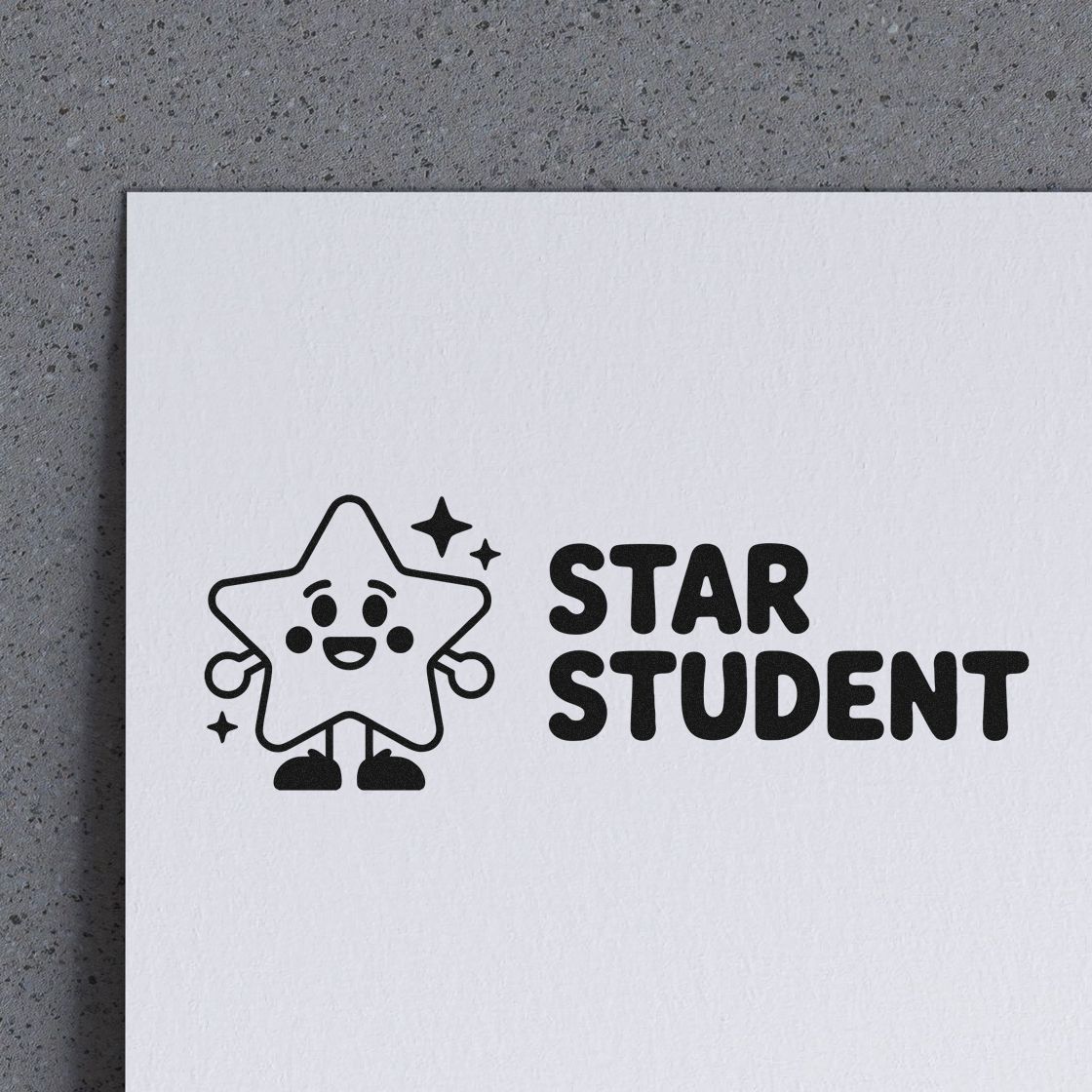 Star Student rubber stamp featuring a smiling star icon, perfect for teacher grading, classroom rewards, and student recognition.