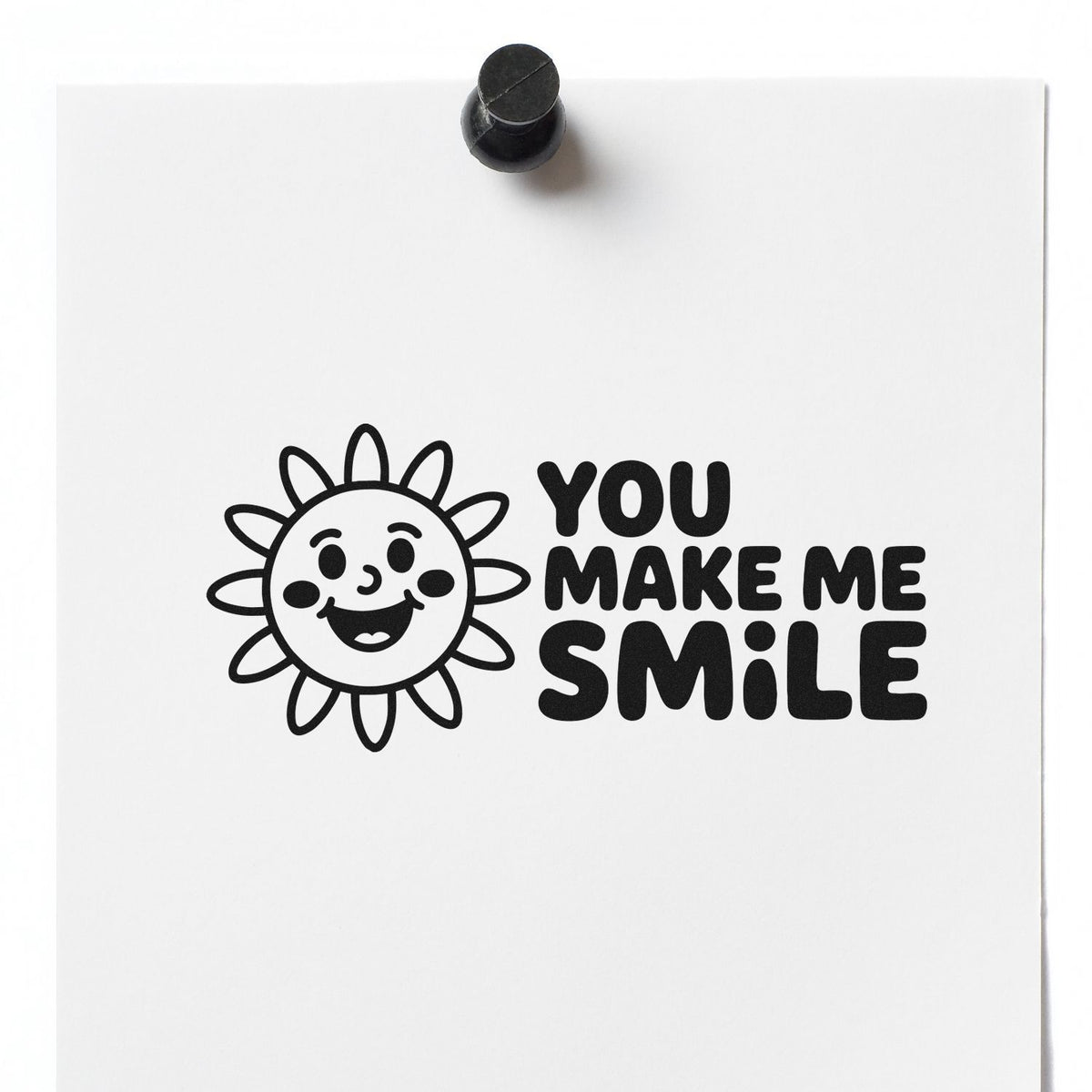 You Make Me Smile rubber stamp with smiling sun design, perfect for greeting cards, crafts, and uplifting handmade projects.
