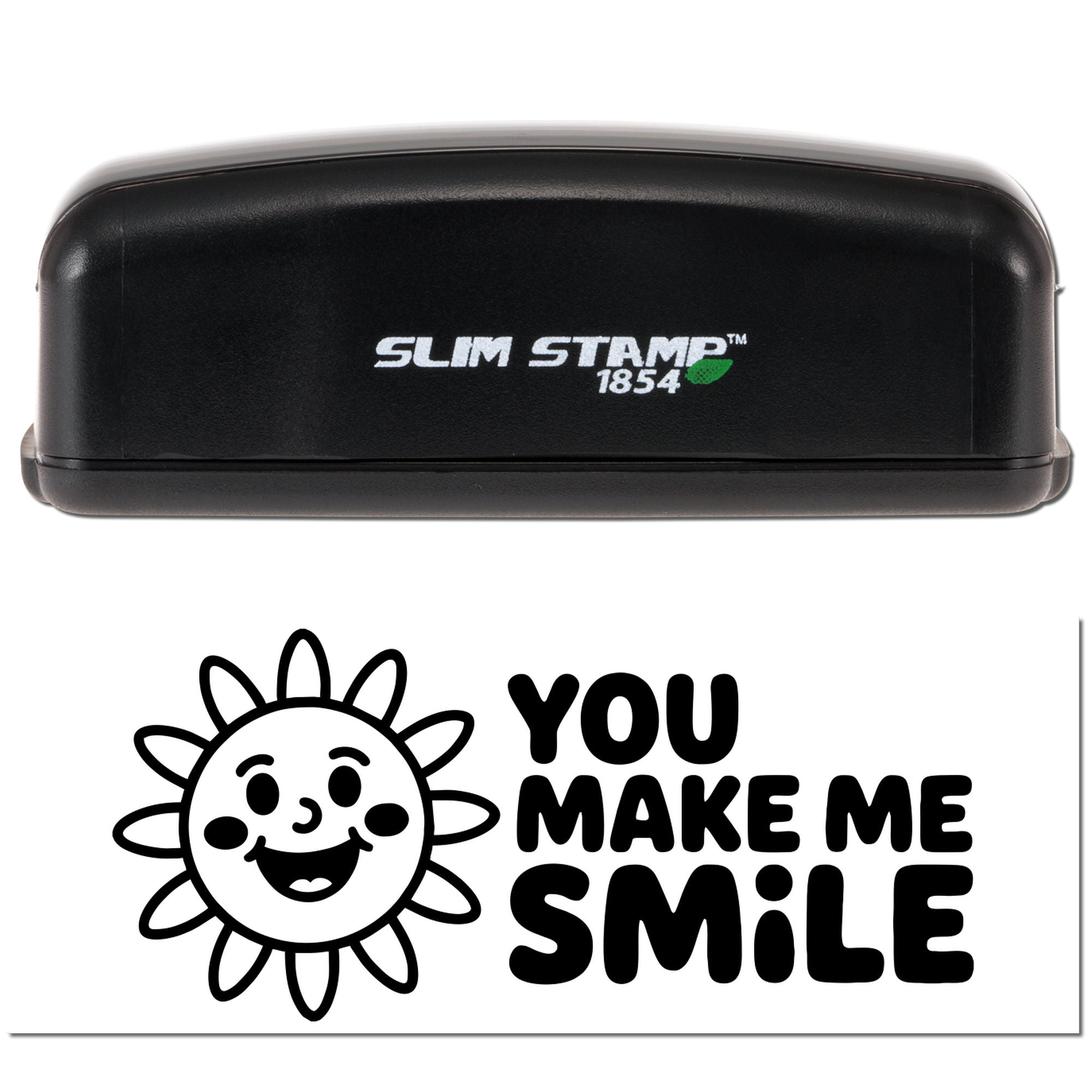Slim Stamp 1854 rubber stamp featuring a smiling sun and You Make Me Smile design for custom crafting.