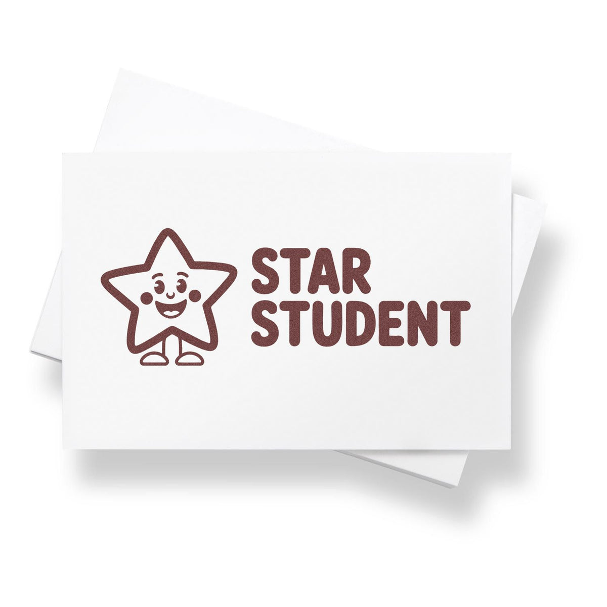 Star Student rubber stamp design with smiling star icon for teacher rewards and student recognition.