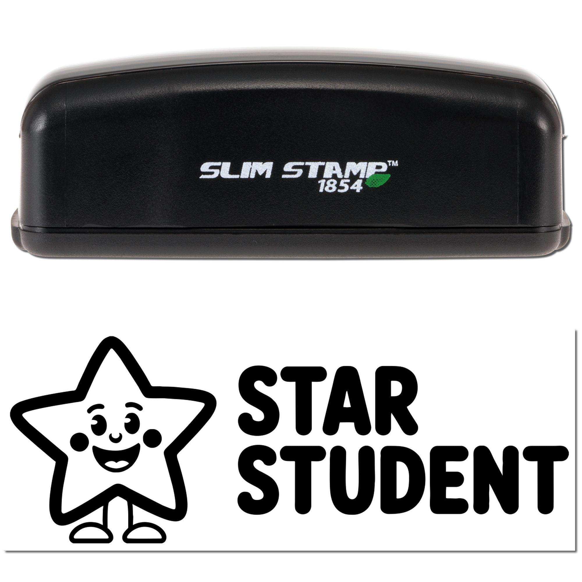 Custom Slim Stamp 1854 rubber stamp with Star Student imprint and smiling star graphic for teachers, classrooms and reward marking.