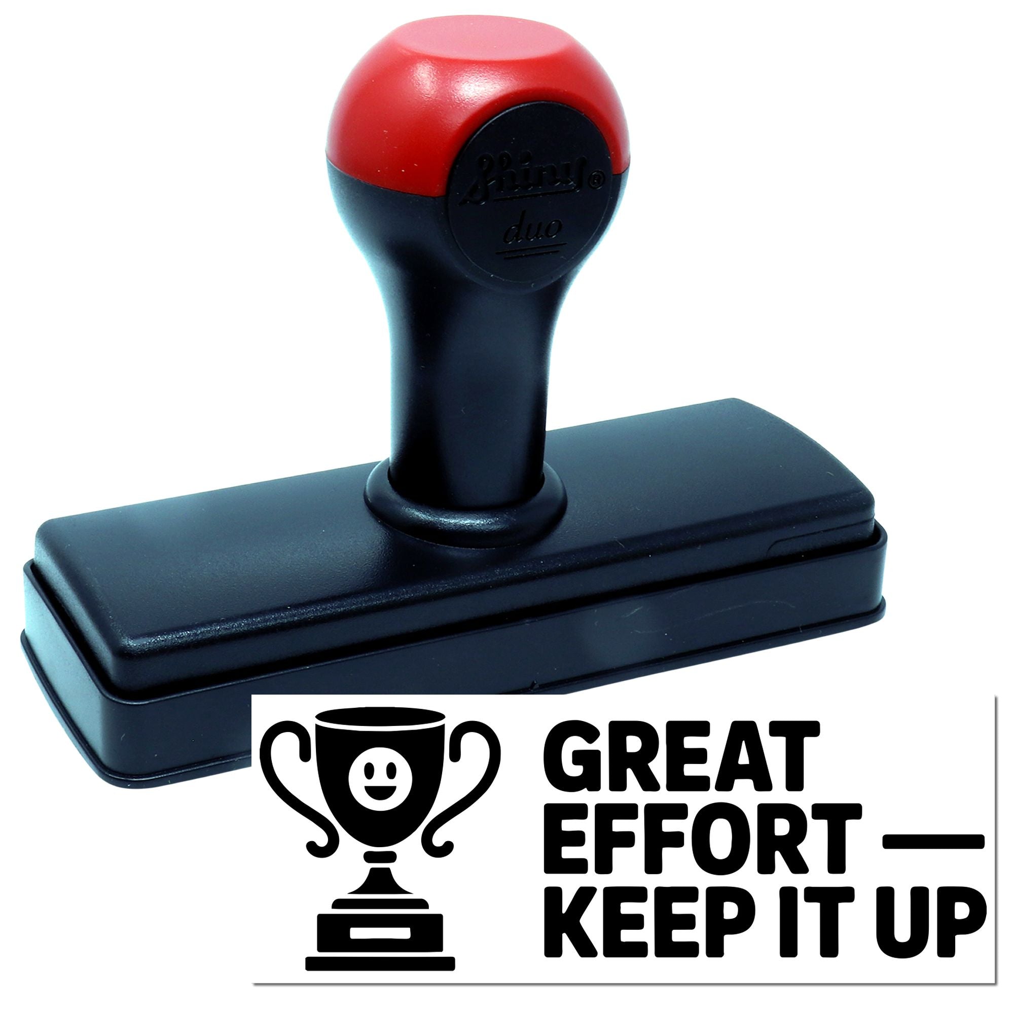Self-inking rubber stamp with Great Effort Keep It Up trophy design for teachers, grading, and rewarding student work.