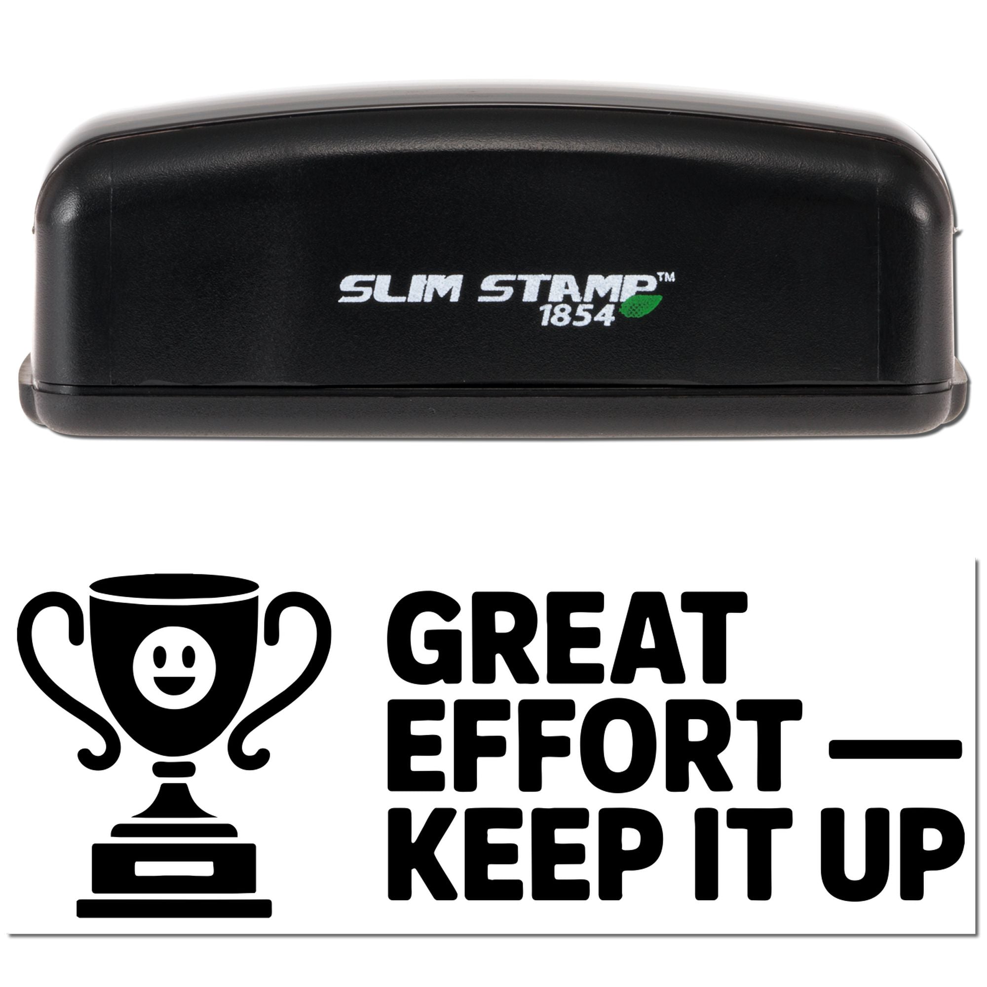 Great Effort Keep It Up rubber stamp with trophy icon for encouraging student work and recognition feedback.