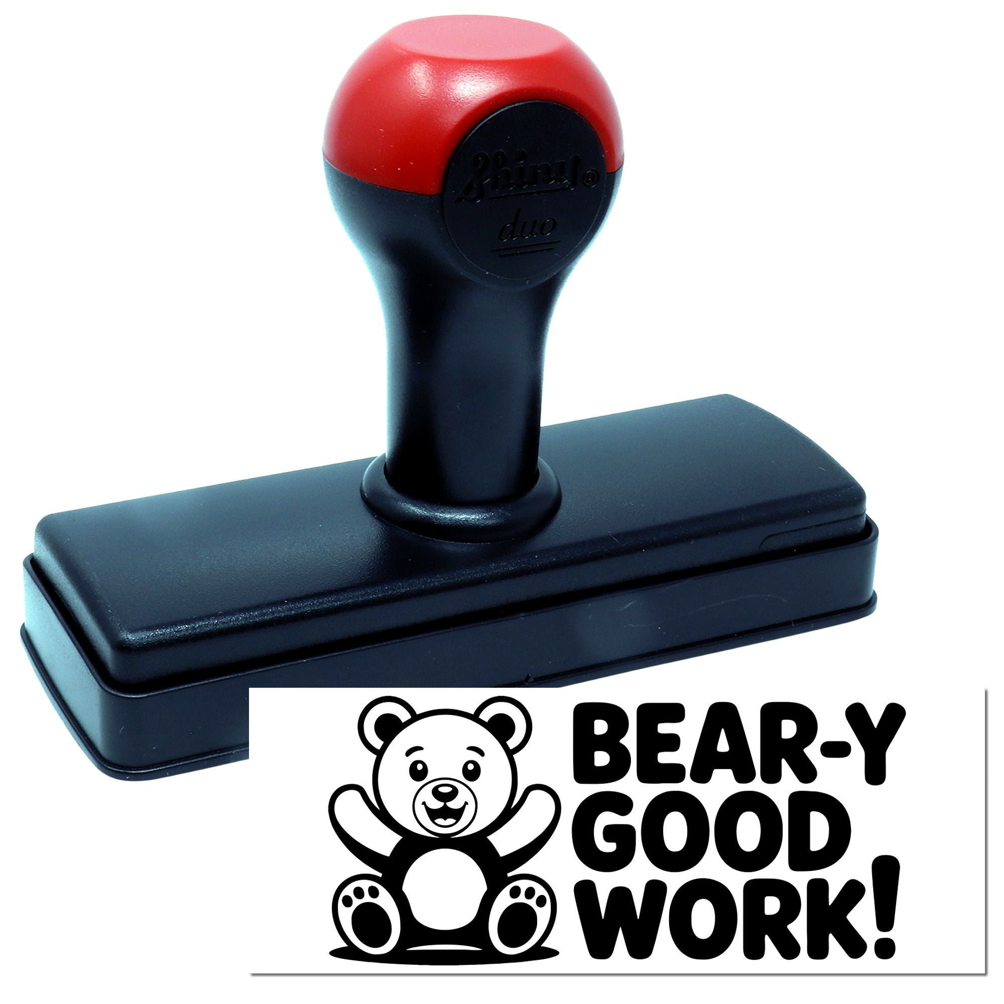 Bear-y Good Work self-inking rubber stamp for rewarding students, teachers, or employees.