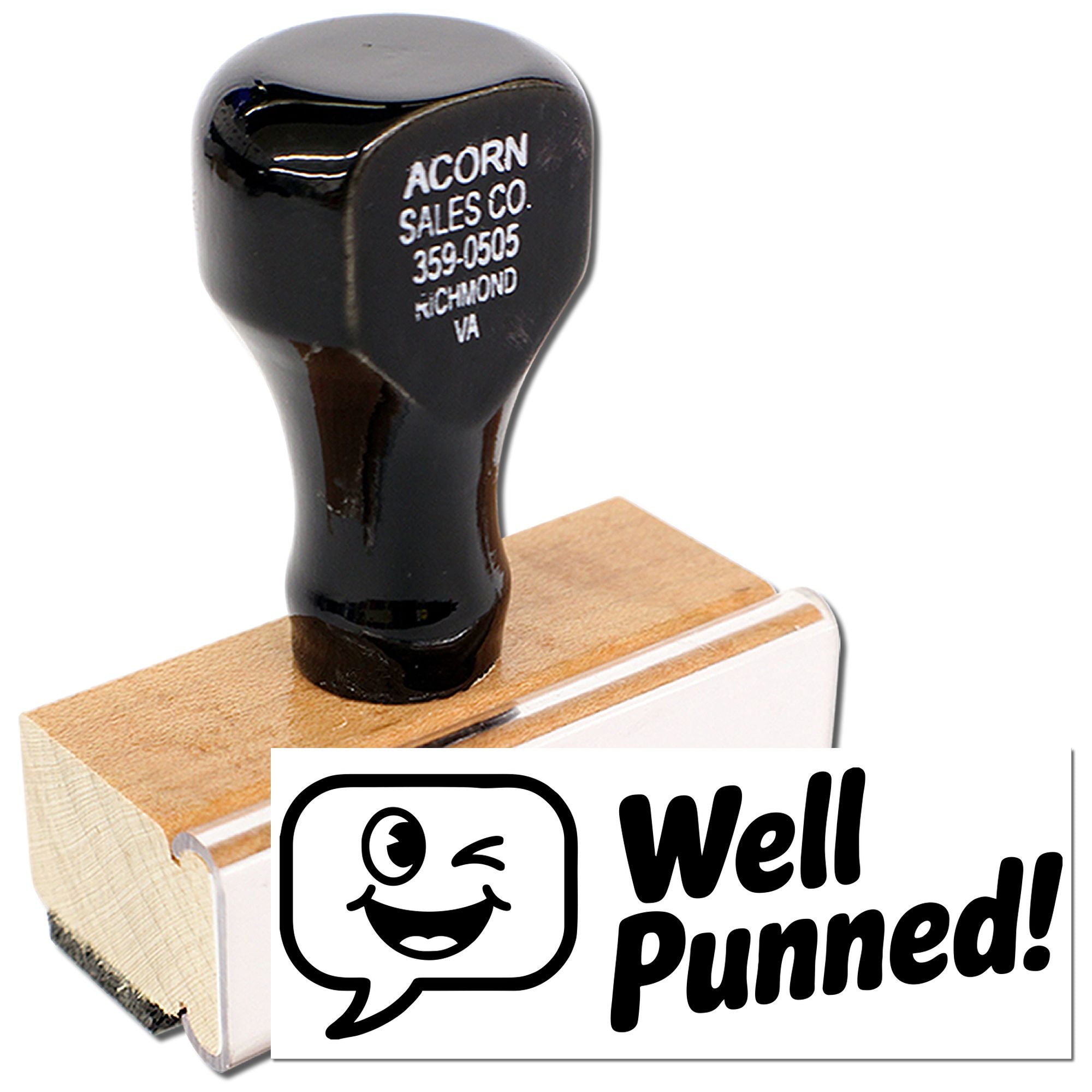 Custom rubber stamp with Well Punned! joke design, perfect for funny office use, classrooms, and greeting cards.