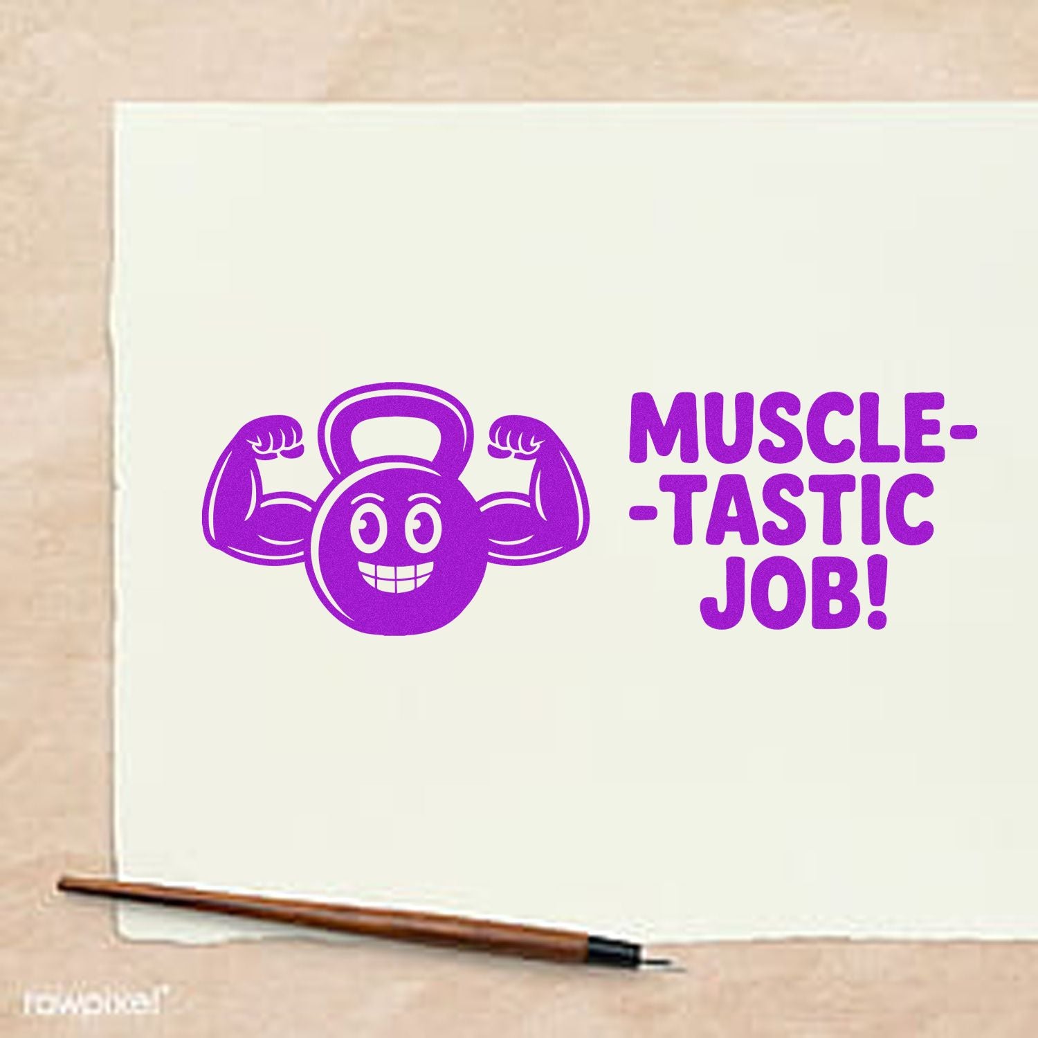 Muscle-tastic Job! rubber stamp design with flexing kettlebell icon, perfect for fitness rewards and motivational notes.