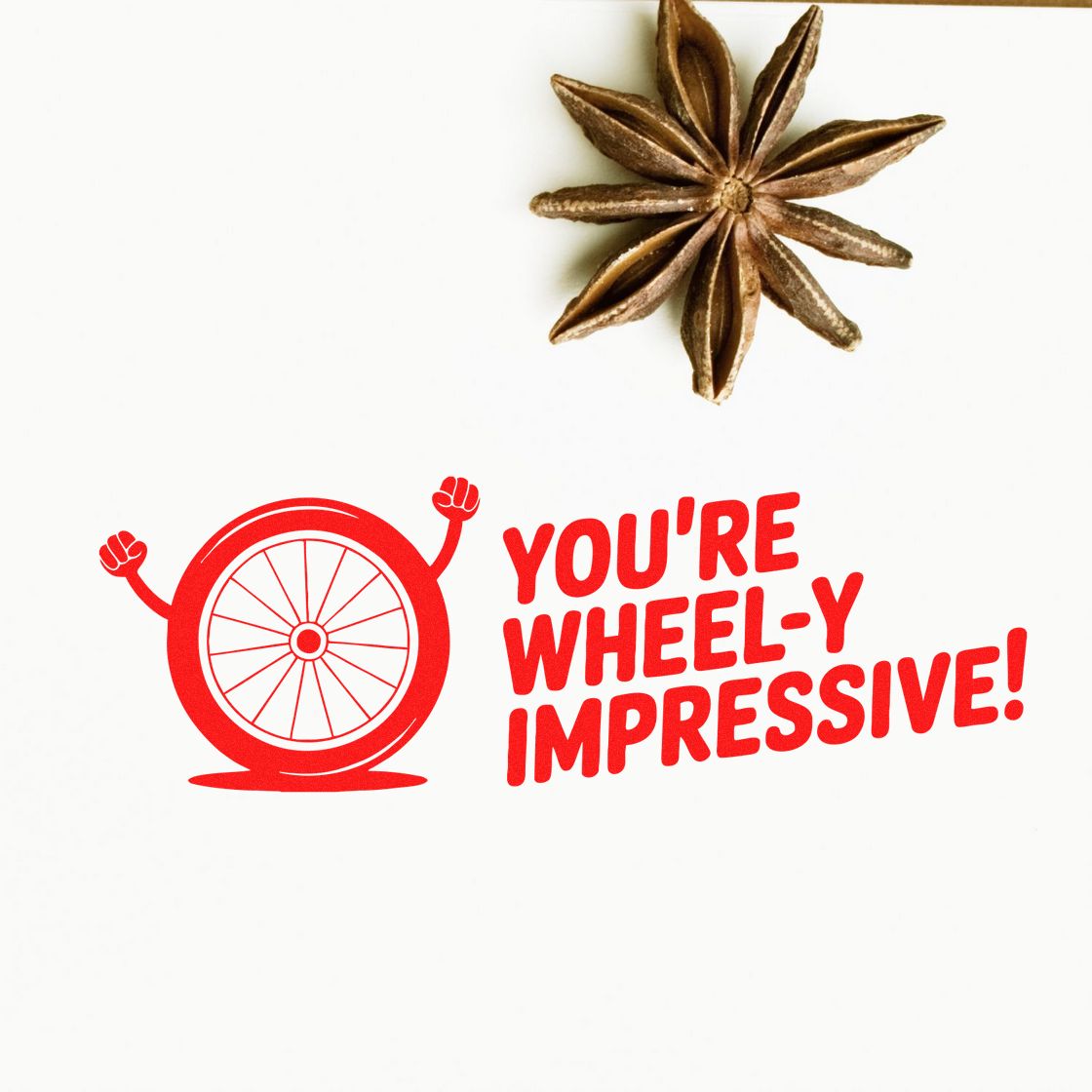 You're wheel-y impressive rubber stamp design with bicycle wheel character for cards, crafts, and notes.