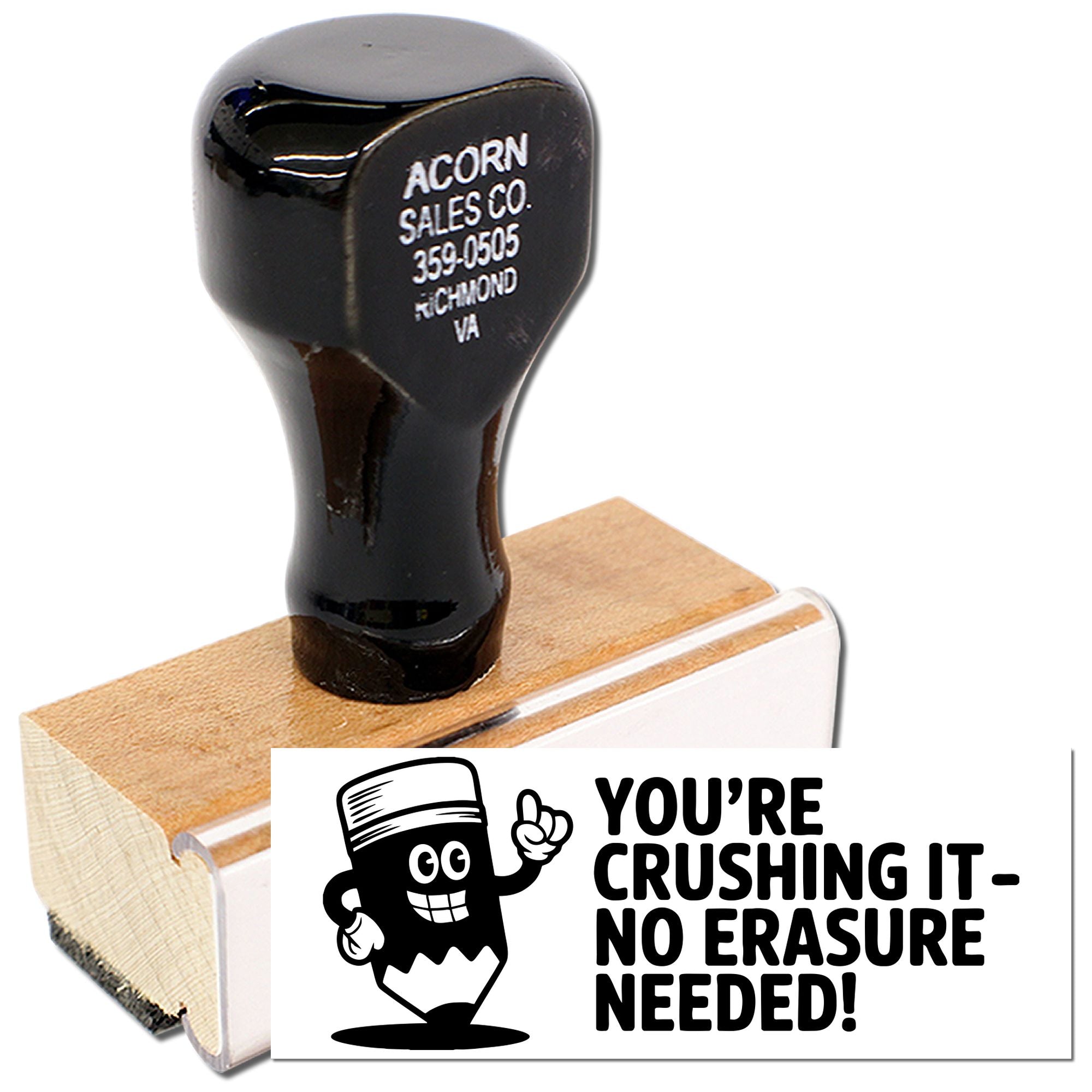 Custom rubber stamp with Youre Crushing It - No Erasure Needed! motivational message for approval and feedback.