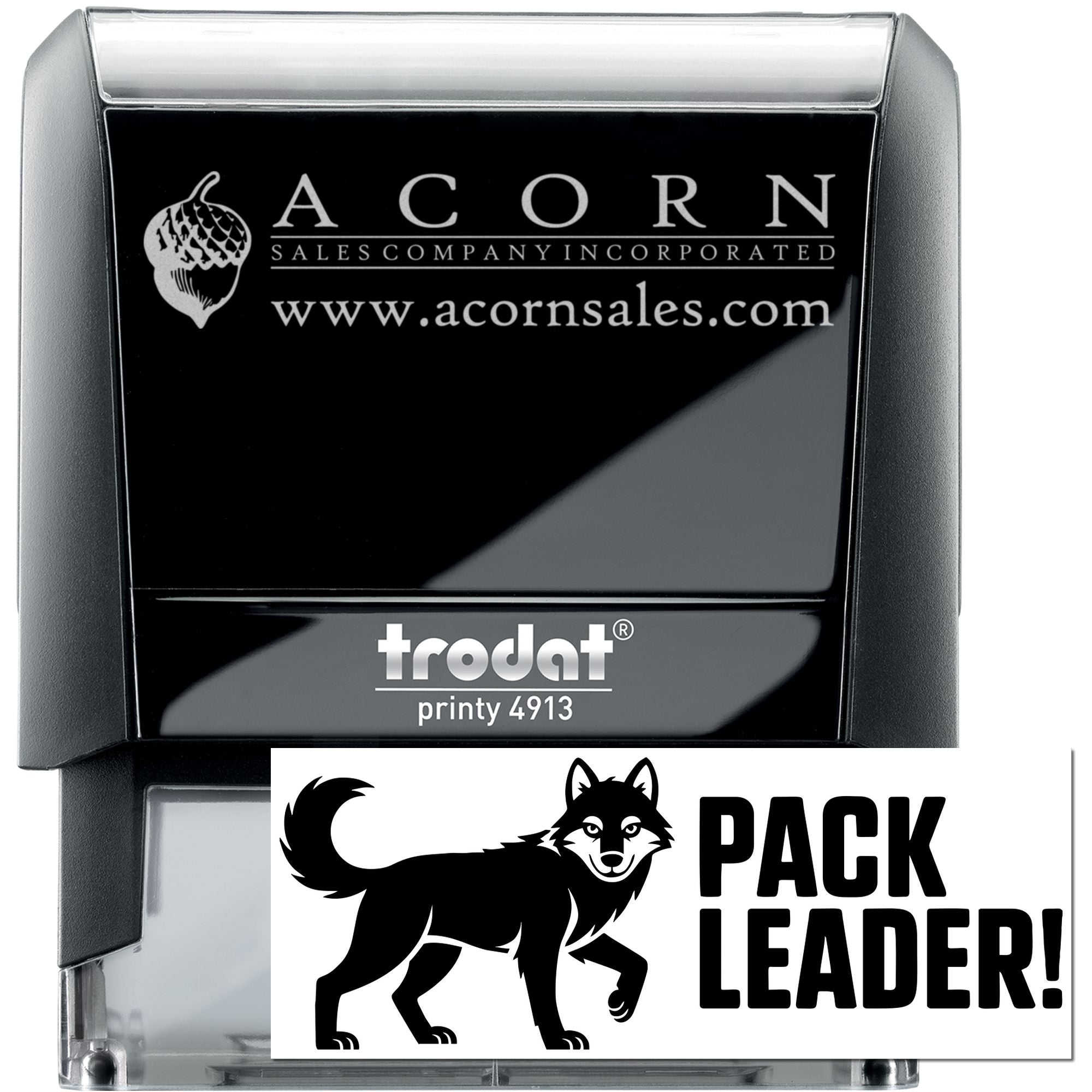Custom self-inking business rubber stamp with logo imprint, Trodat Printy 4913 personalized stamp for branding.