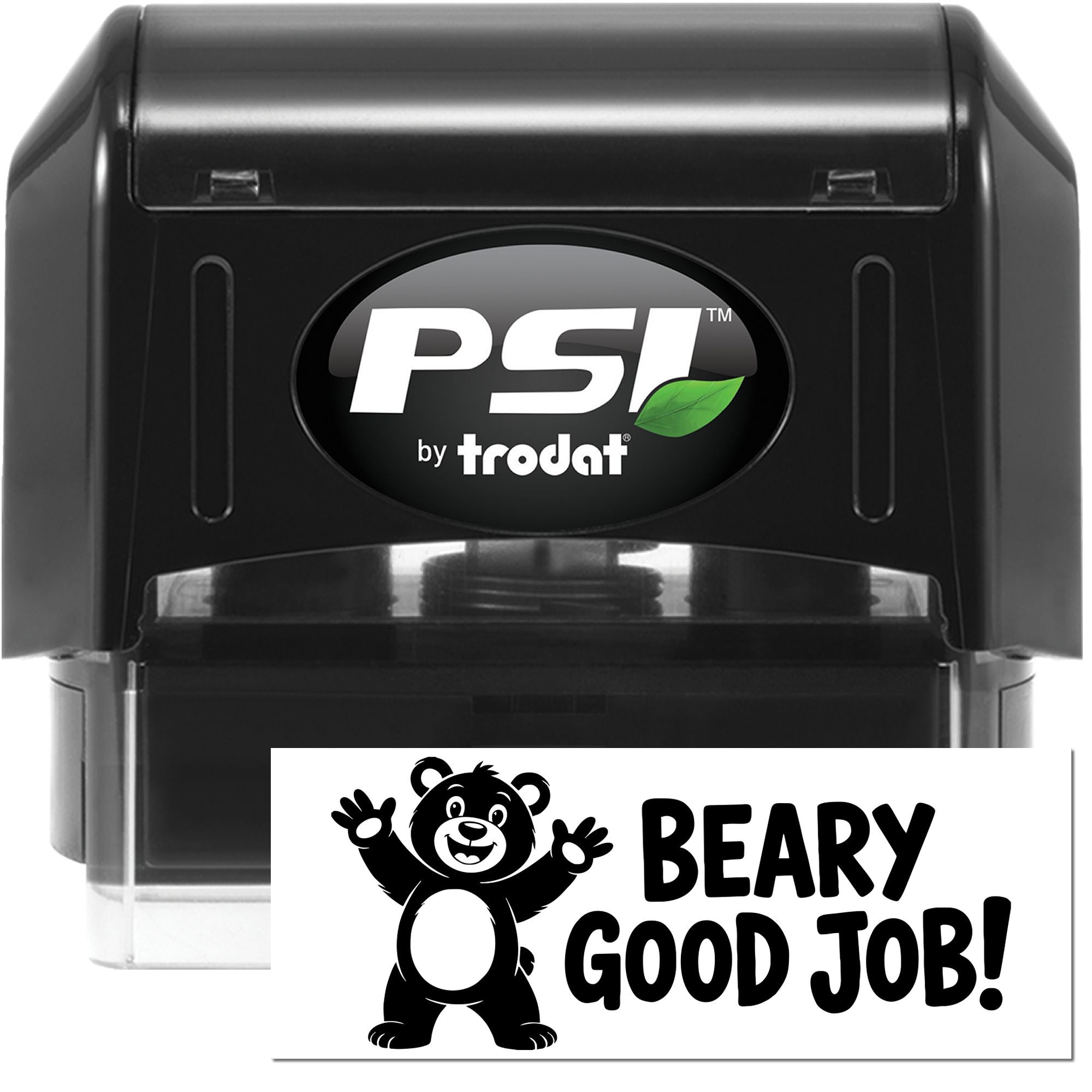 PSI by Trodat self-inking rubber stamp with bear Beary Good Job design for classroom reward stamping.