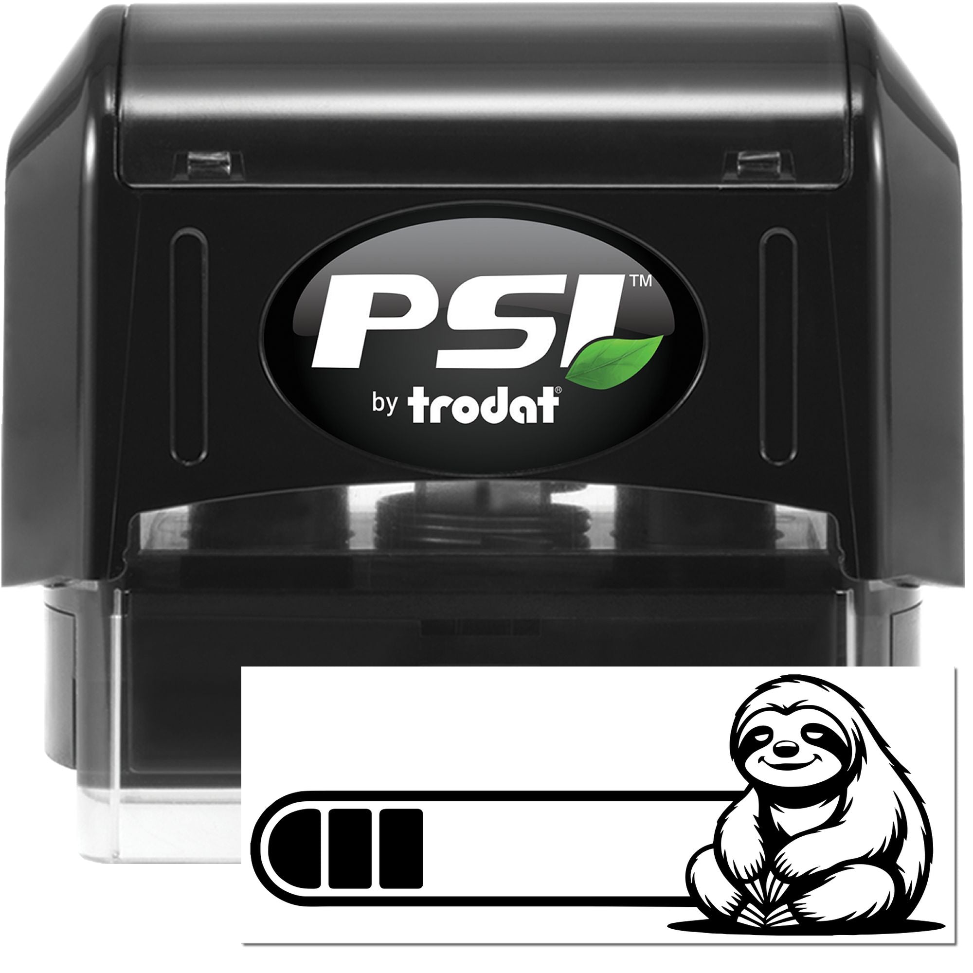 PSI by Trodat self-inking rubber stamp with sloth logo, ideal for custom business branding