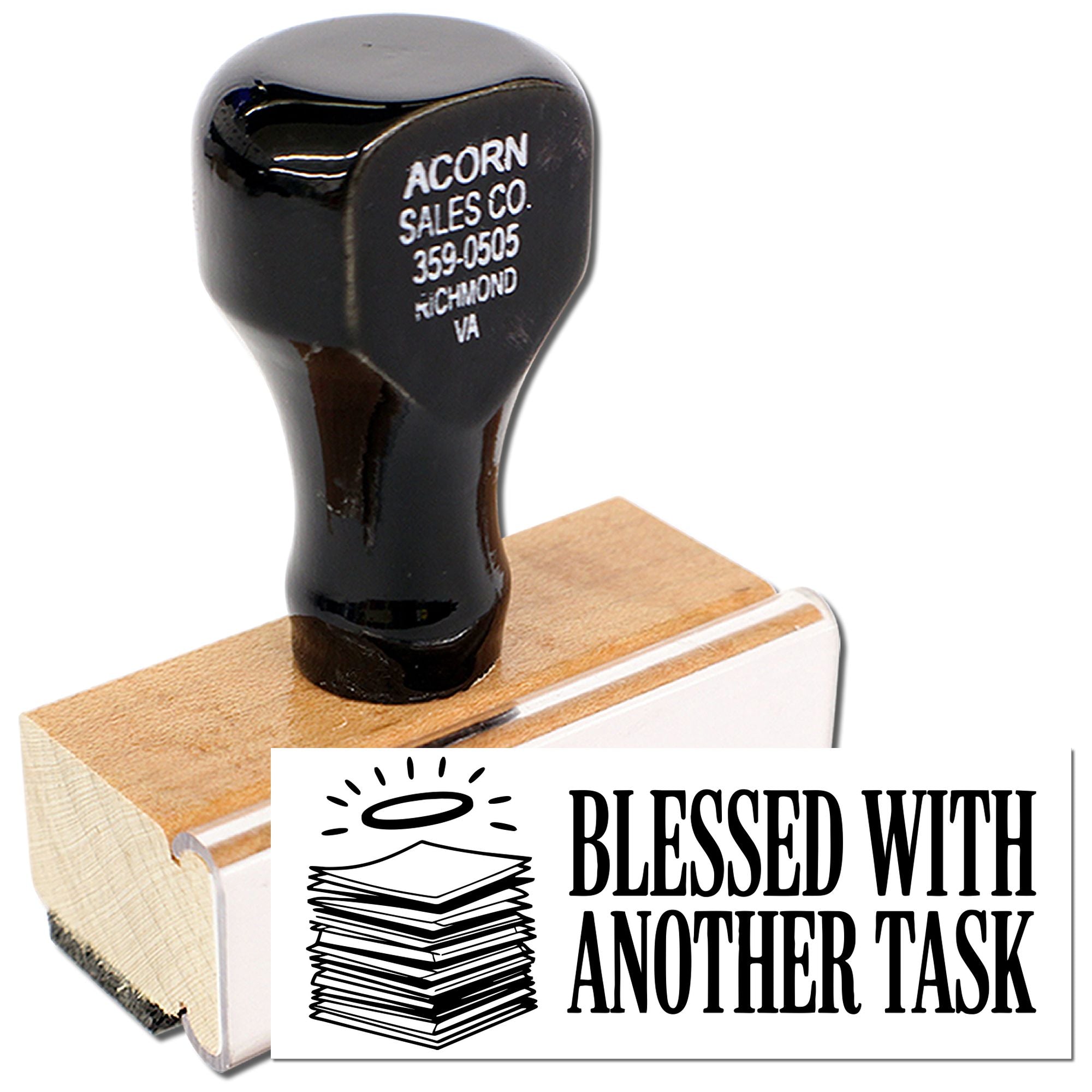 Custom rubber stamp with Blessed With Another Task design for office paperwork and busy professionals.