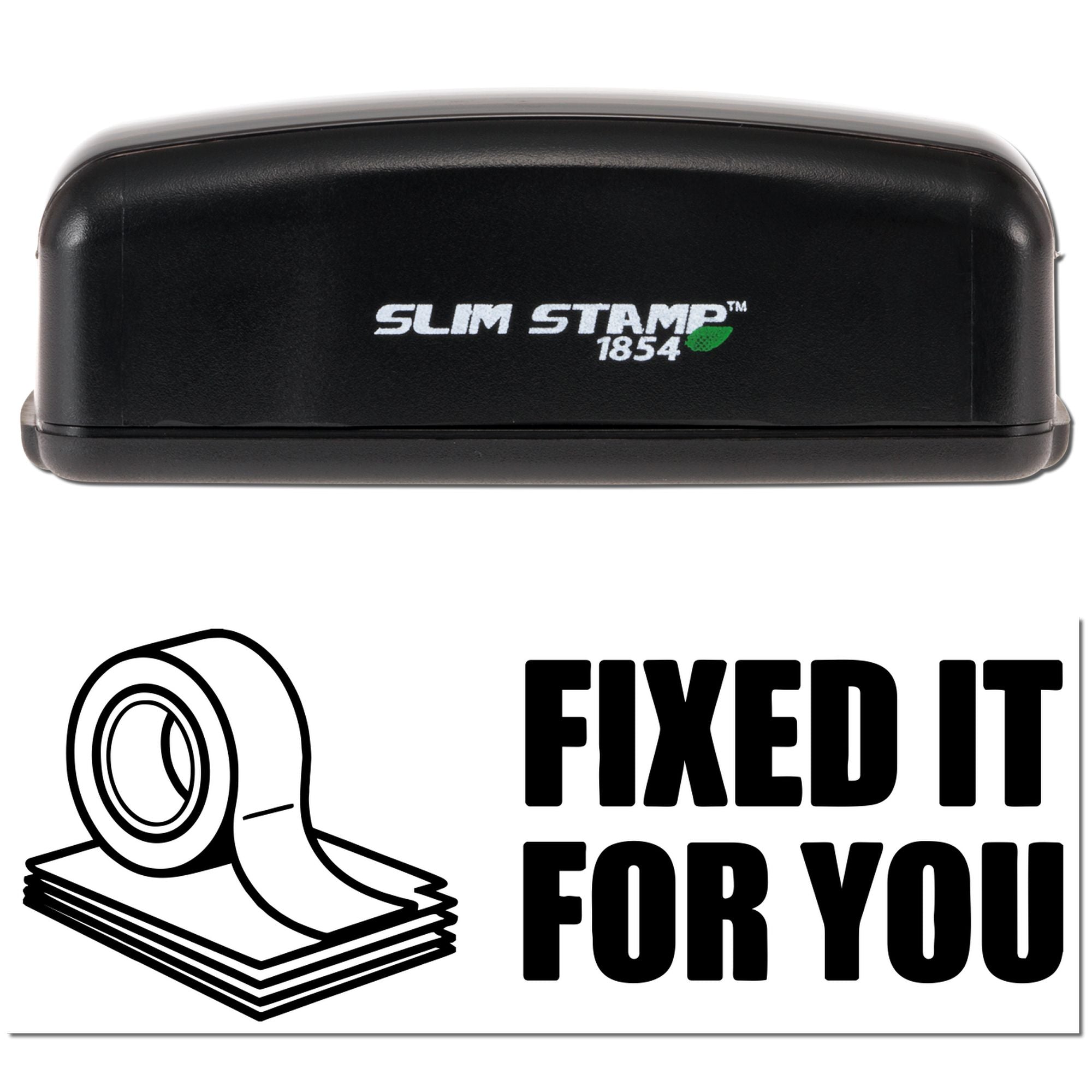 Fixed It For You rubber stamp, Slim Stamp 1854 self-inking stamp for quick office document corrections.