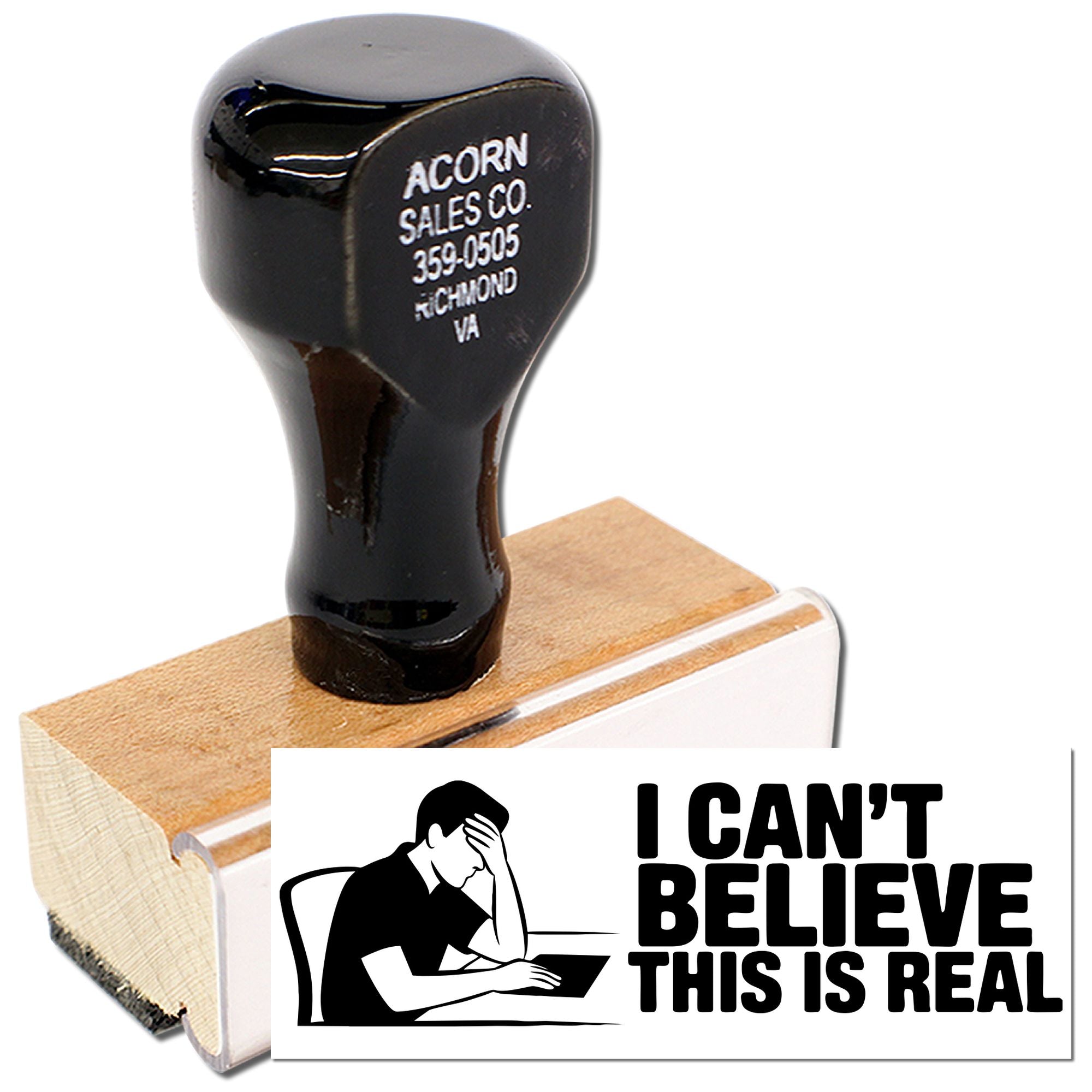 Custom rubber stamp with I Cant Believe This Is Real facepalm design for office humor, novelty use, and stamping.