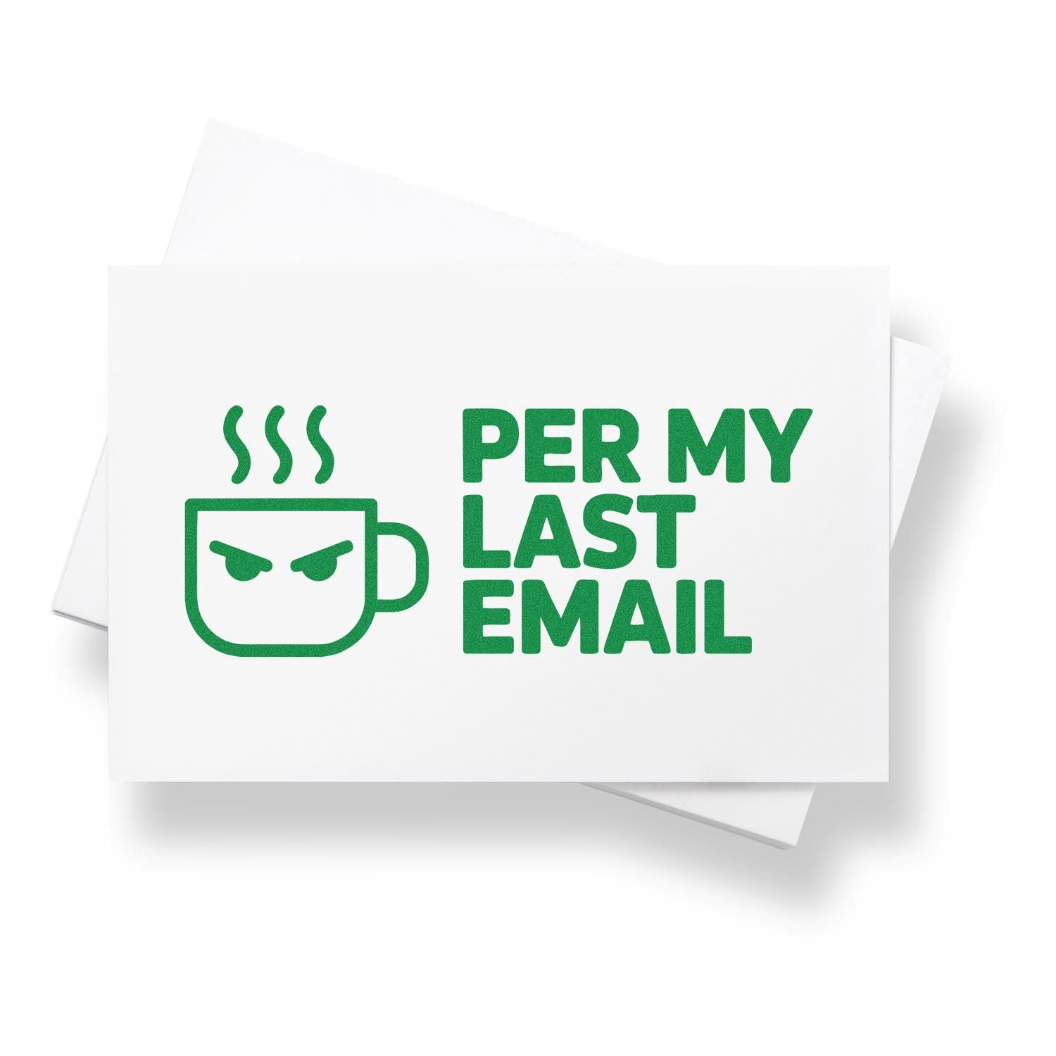 Per My Last Email rubber stamp with steaming angry coffee mug icon, funny office communication stamp for emails and desk use