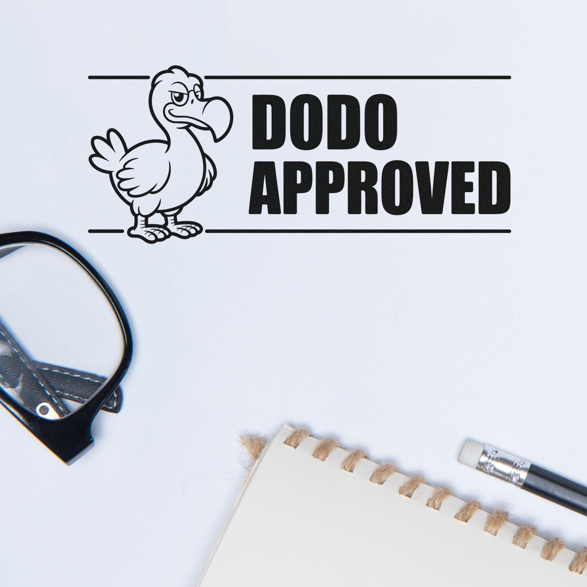 Dodo Approved rubber stamp design with cartoon dodo, ideal for custom approval stamps and novelty office branding.