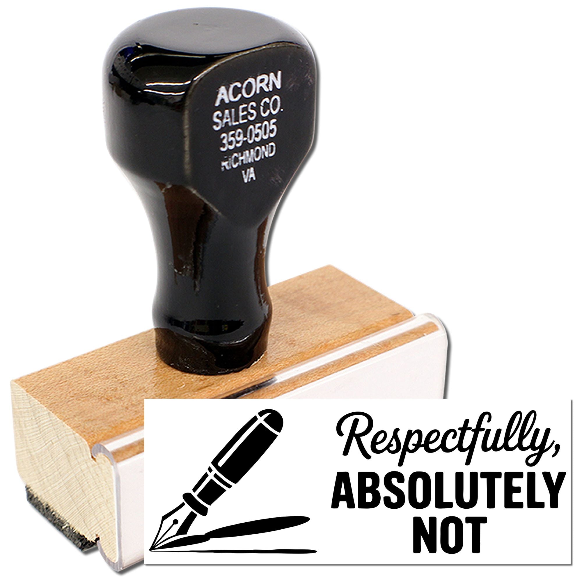 Custom rubber stamp with Respectfully, Absolutely Not text for offices, lawyers, and humorous document replies.