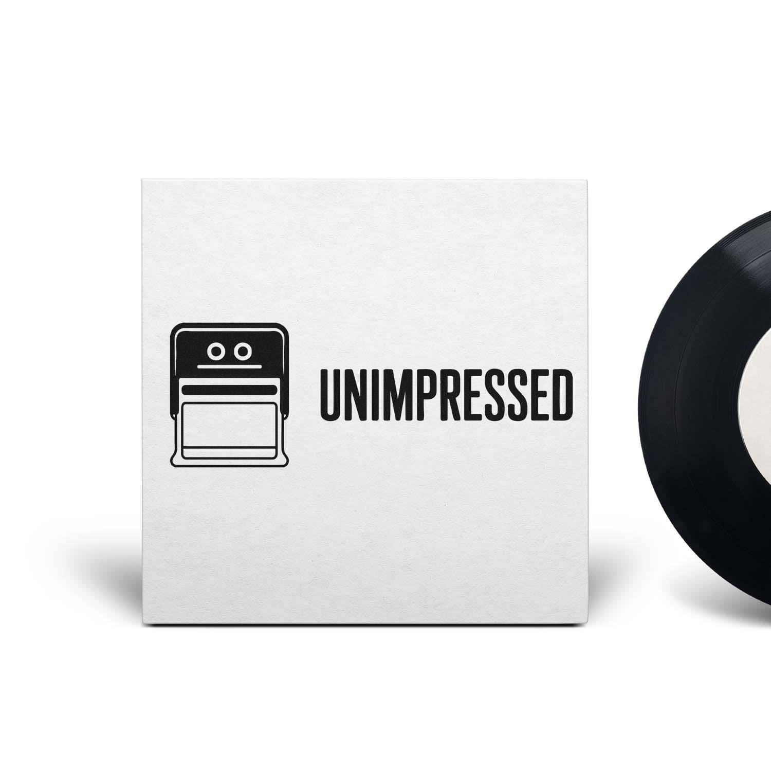 Unimpressed rubber stamp design with bold text and robot icon for sarcastic office, teacher, or craft use.