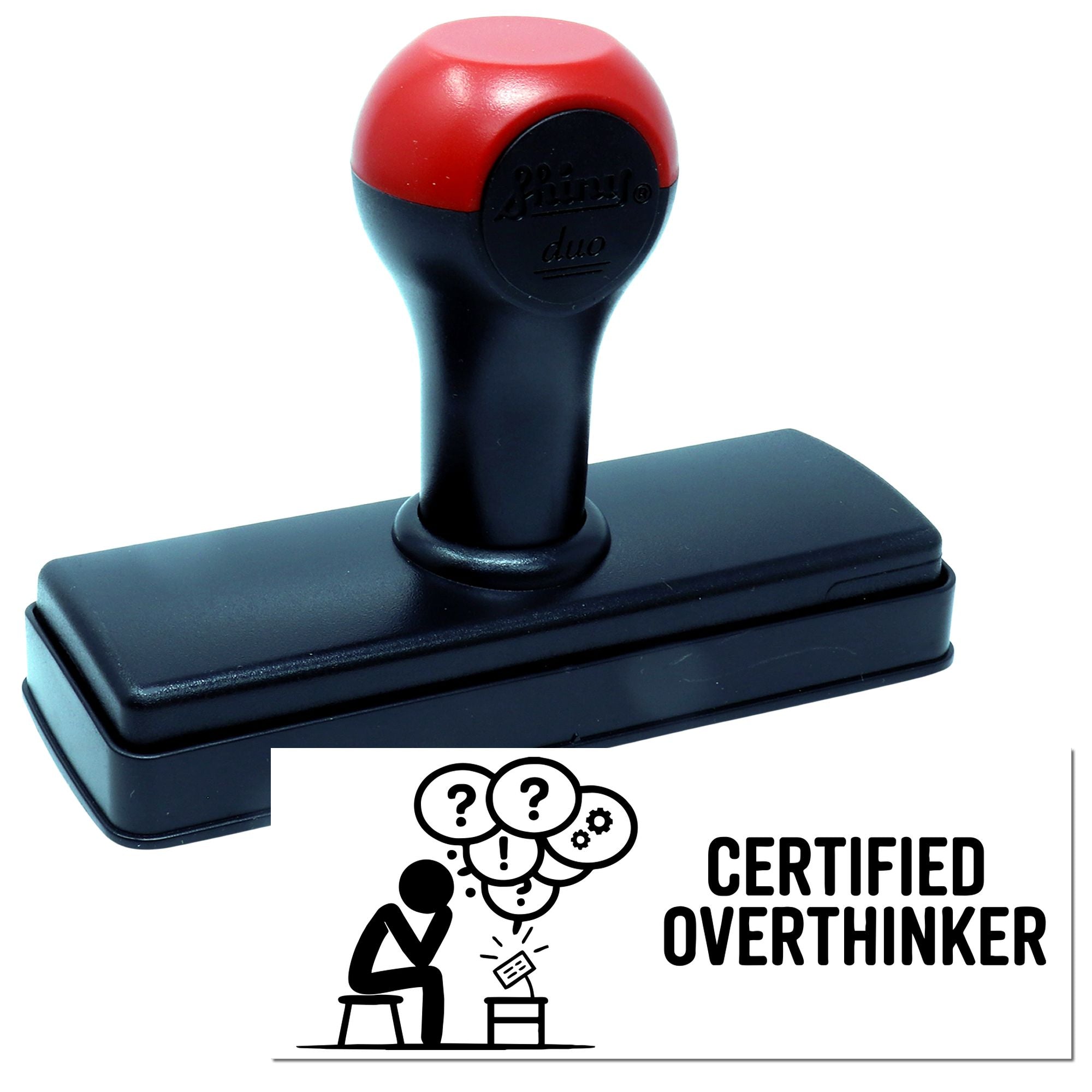 Self-inking rubber stamp featuring Certified Overthinker design for custom office and novelty stamping.