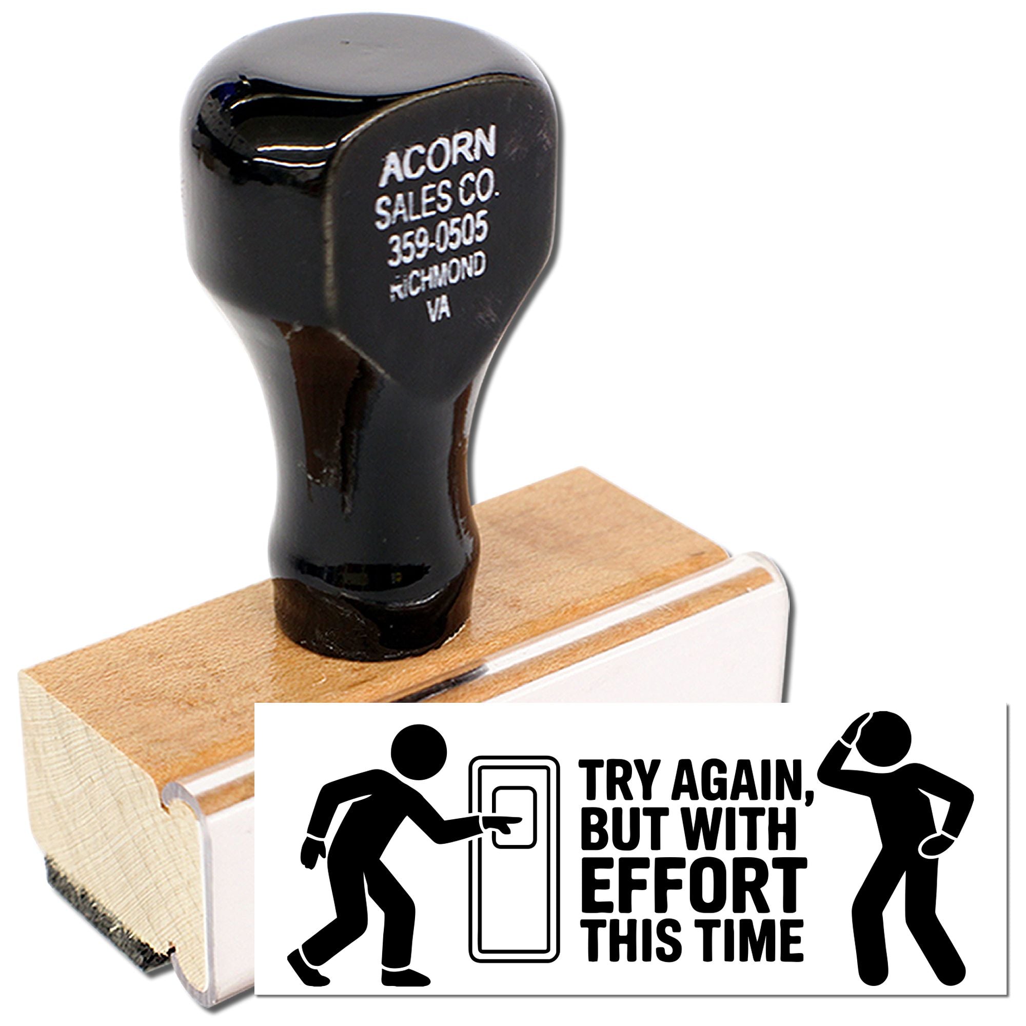 Self-inking rubber stamp with Try Again, But With Effort This Time message for office, school, or feedback use