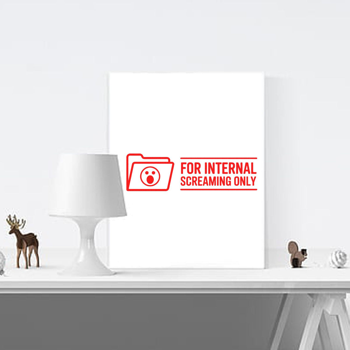Office rubber stamp design reading For Internal Screaming Only with folder icon for funny workplace stationery.