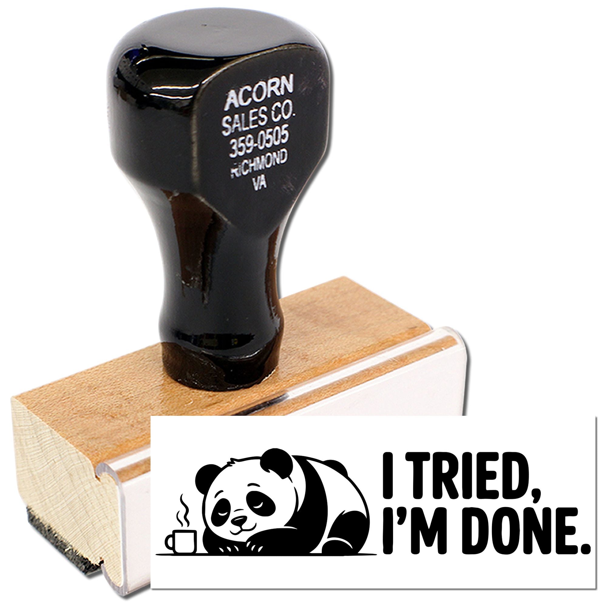 Funny custom rubber stamp with panda and I tried, Im done quote for office, planner, and craft projects.