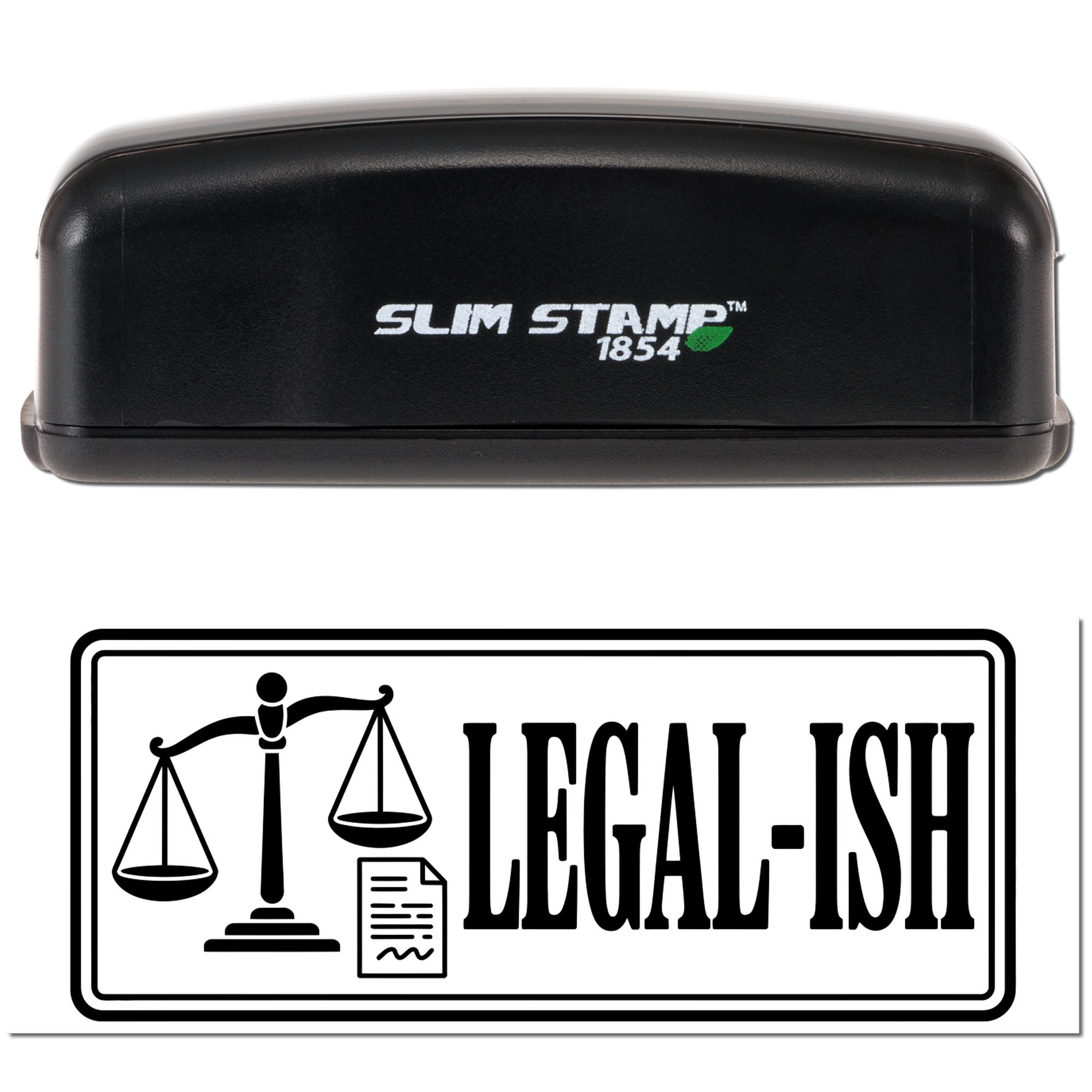 Slim Stamp self-inking rubber stamp with Legal-ish scales and document design for law offices and legal professionals.