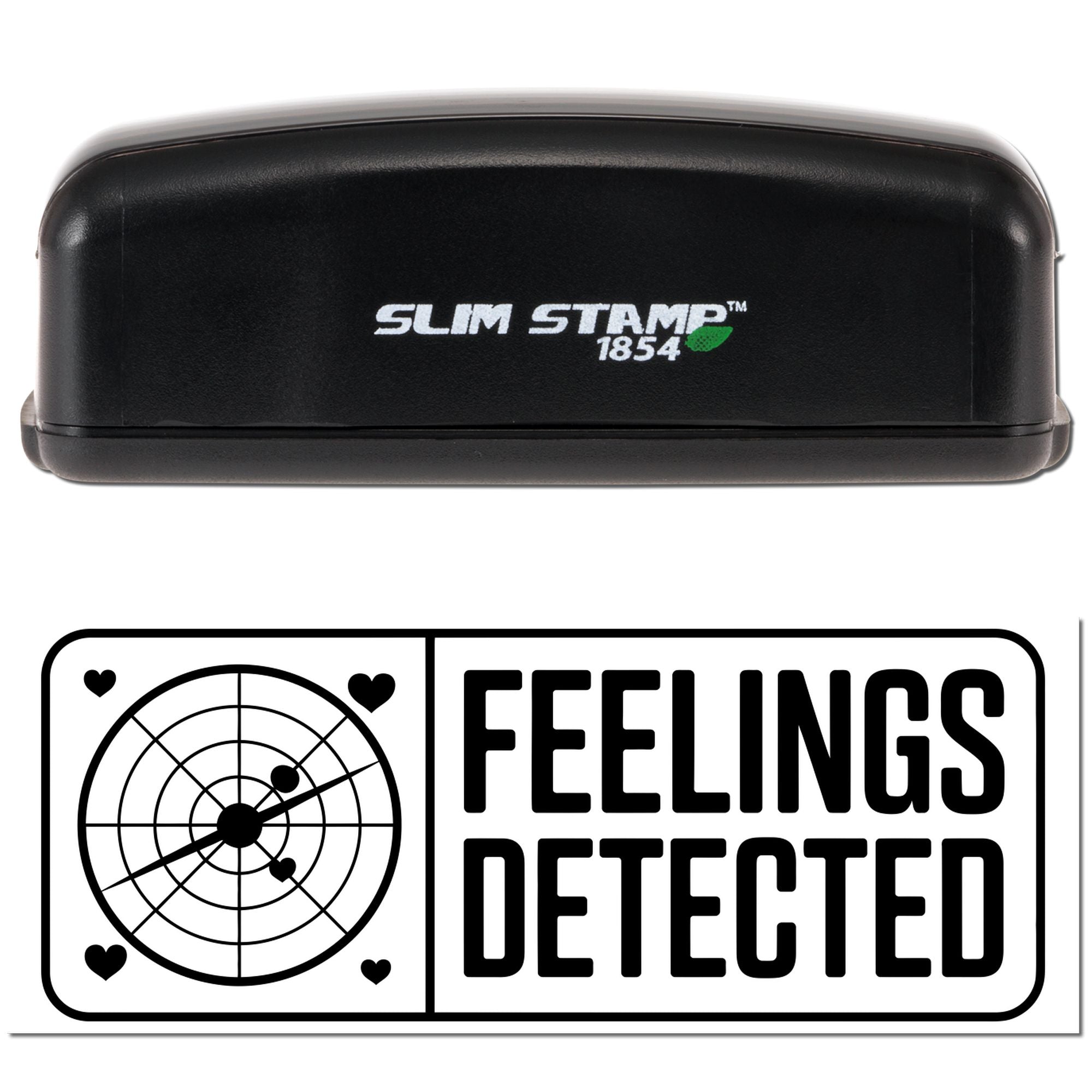 Slim Stamp 1854 self-inking rubber stamp with Feelings Detected target design for funny office or craft use.