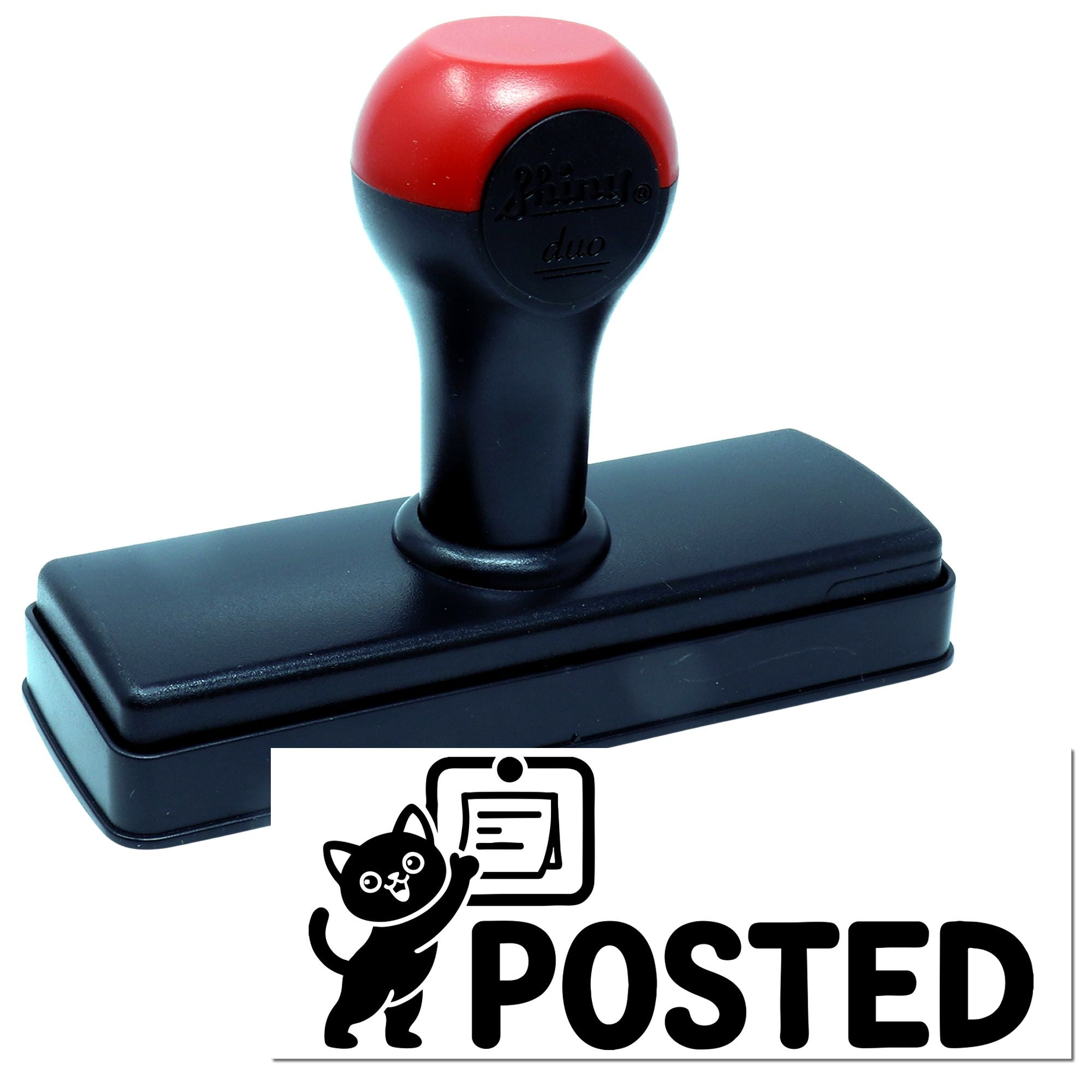 Self-inking POSTED rubber stamp with cat logo, ideal for custom office mail and shipping paperwork.