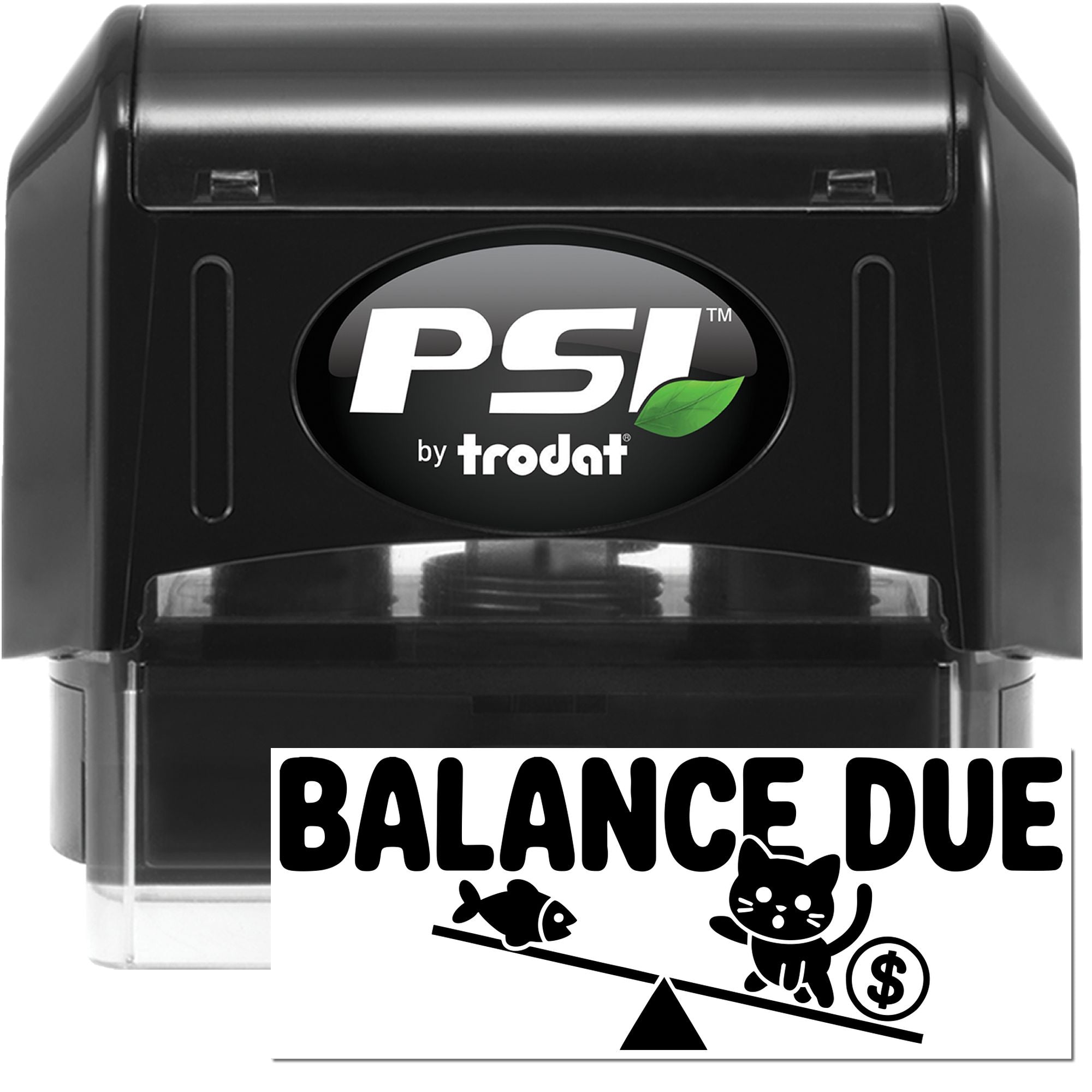 PSI by Trodat self-inking rubber stamp with Balance Due design for invoices, bookkeeping, and payment reminder use.