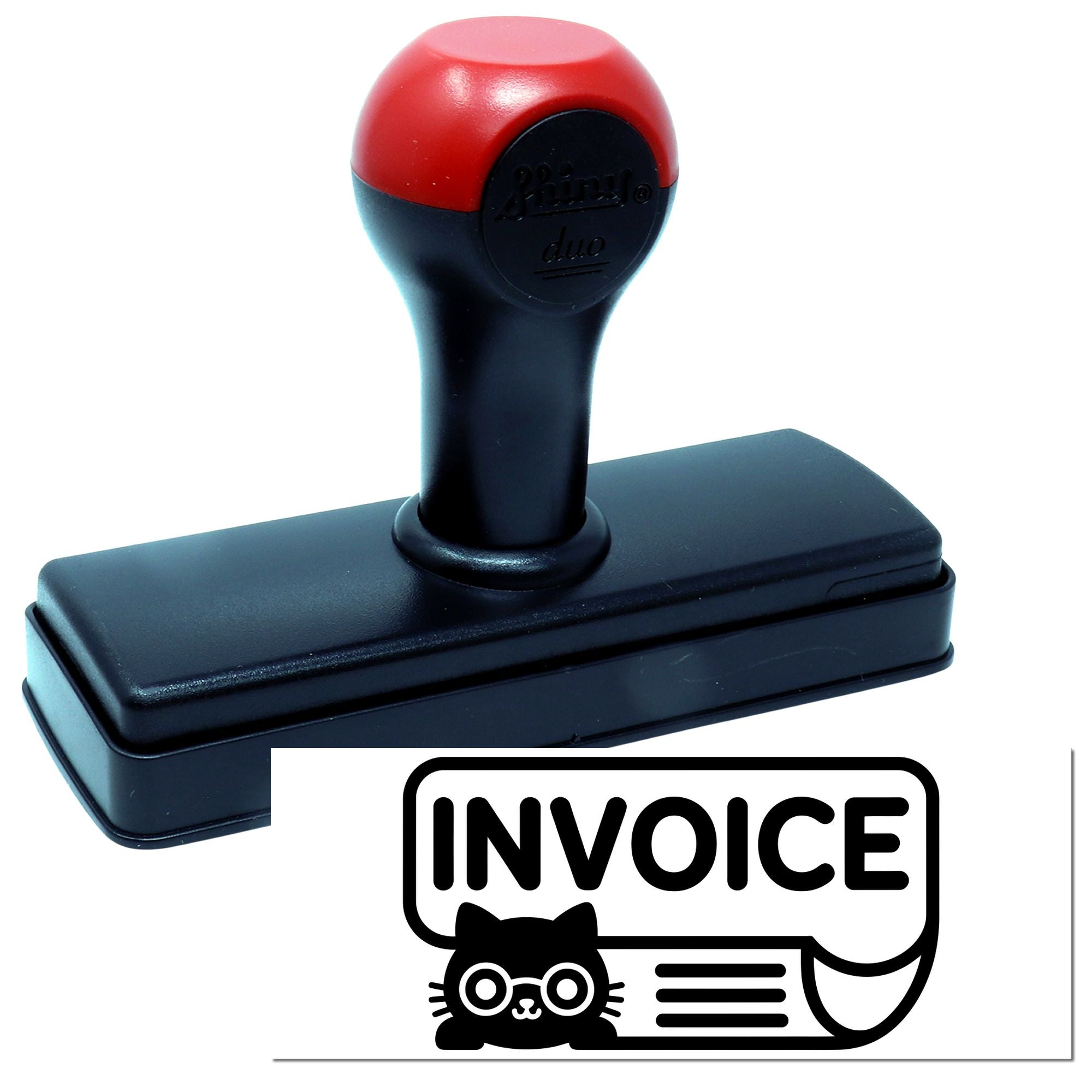 Self-inking invoice rubber stamp with cat logo, perfect for office billing, bookkeeping and accounting.